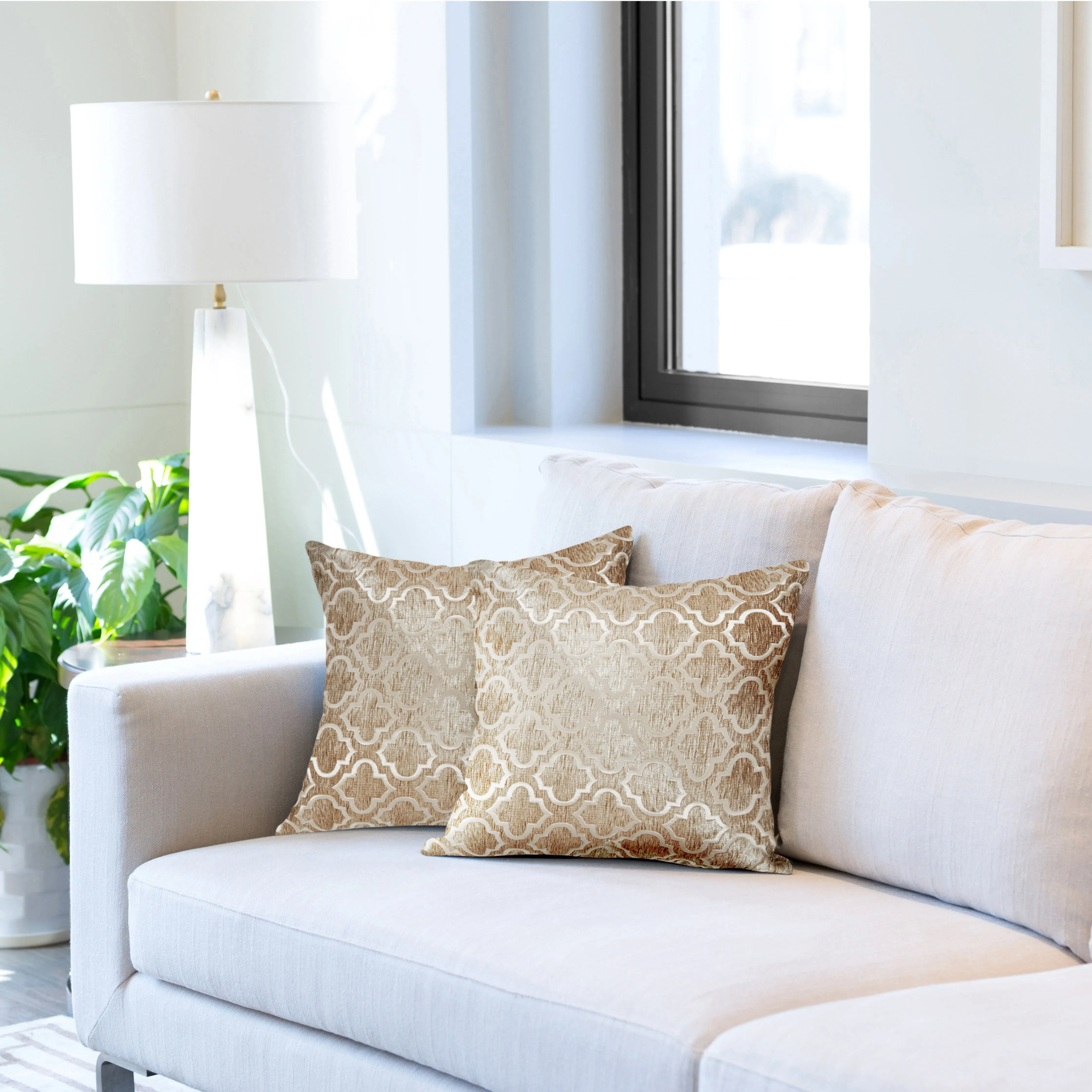 Geometric Cushion Covers Pair - Gold, Jacquard