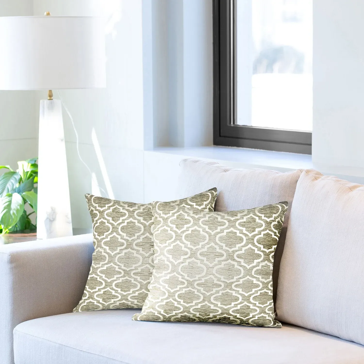 Geometric Cushion Covers Pair - Grey, Jacquard