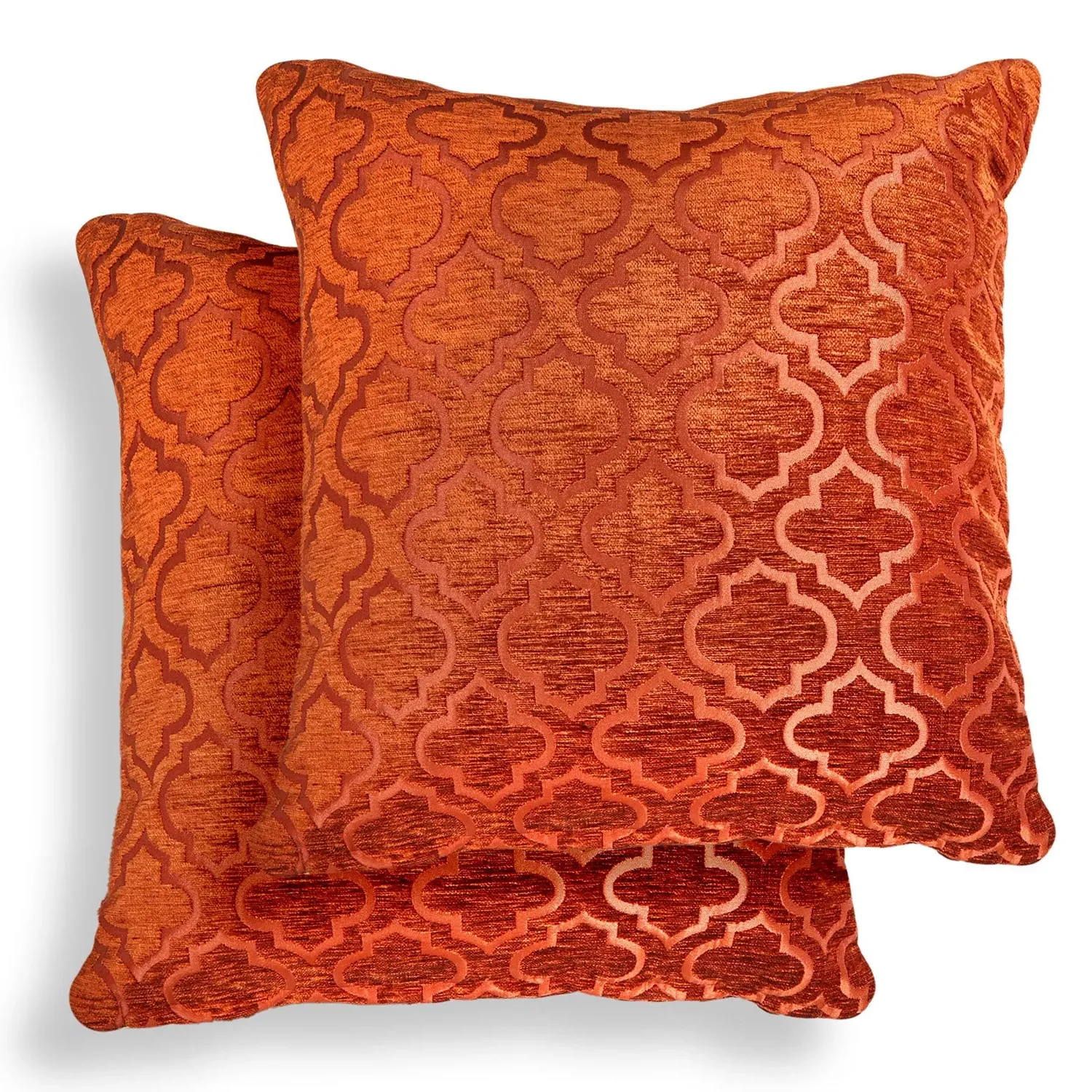 Geometric Cushion Covers Pair - Orange, Jacquard
