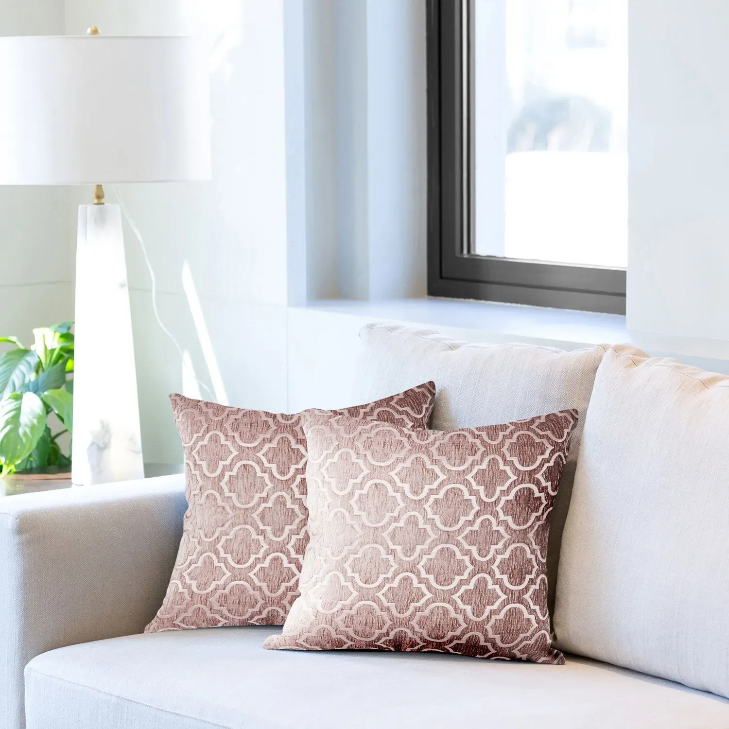 Geometric Cushion Covers Pair - Pink, Jacquard