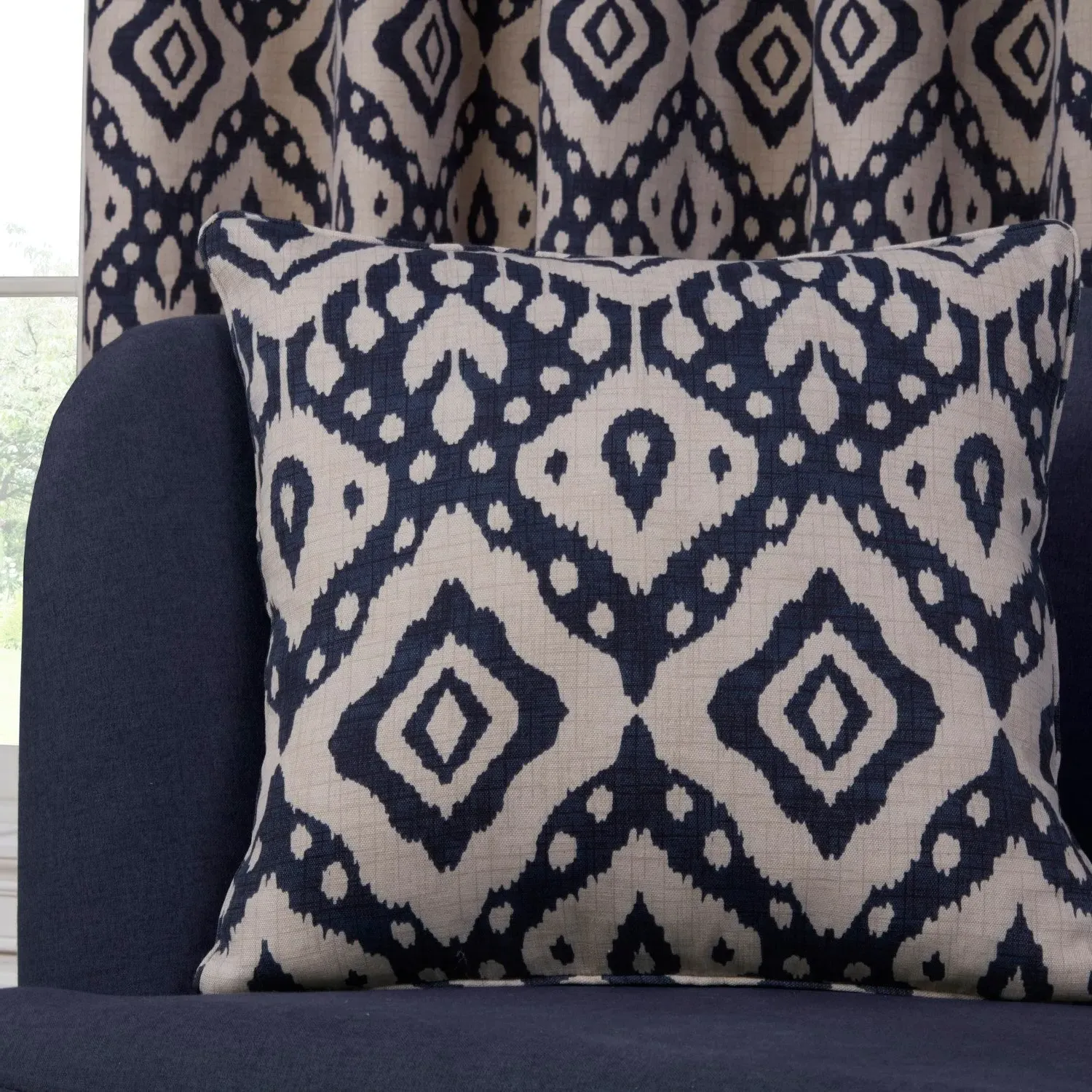Geometric Filled Cushion - Navy Blue