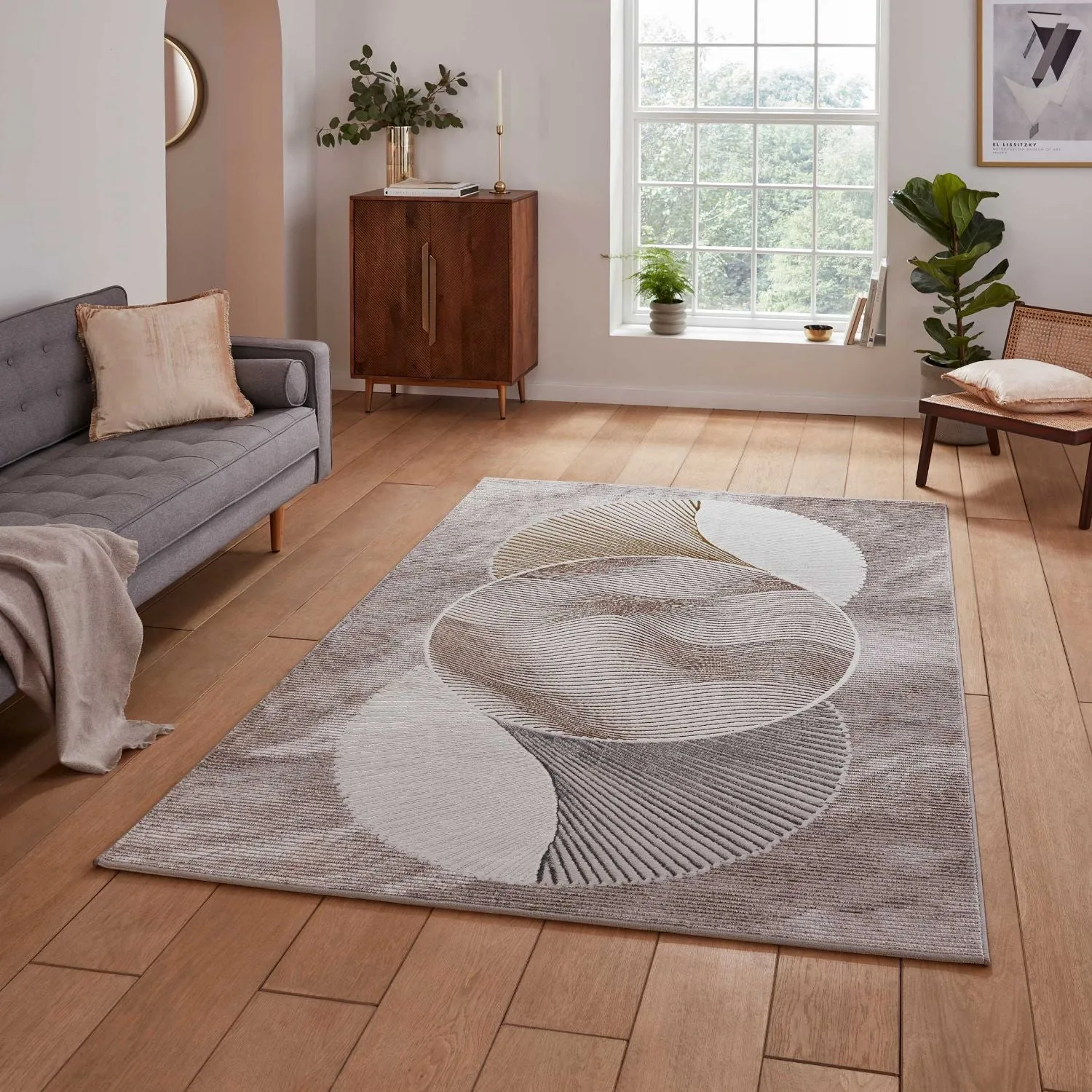 Geometric Rug Multi-Textured - Beige, Polypropylene