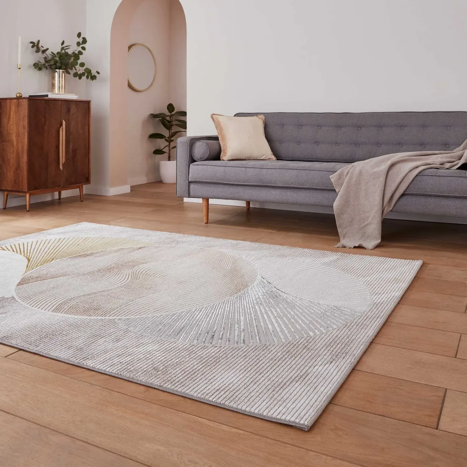 Geometric Rug Multi-Textured - Beige, Polypropylene image