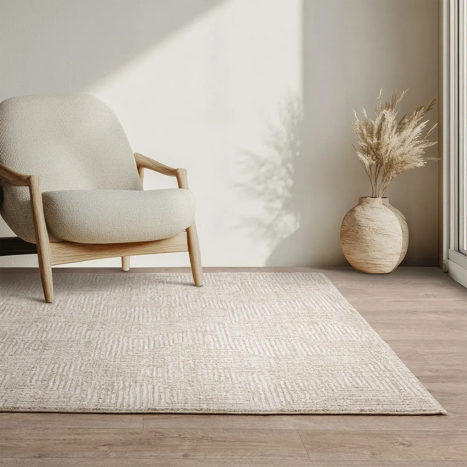 Geometric Rug with Fringe - Cream