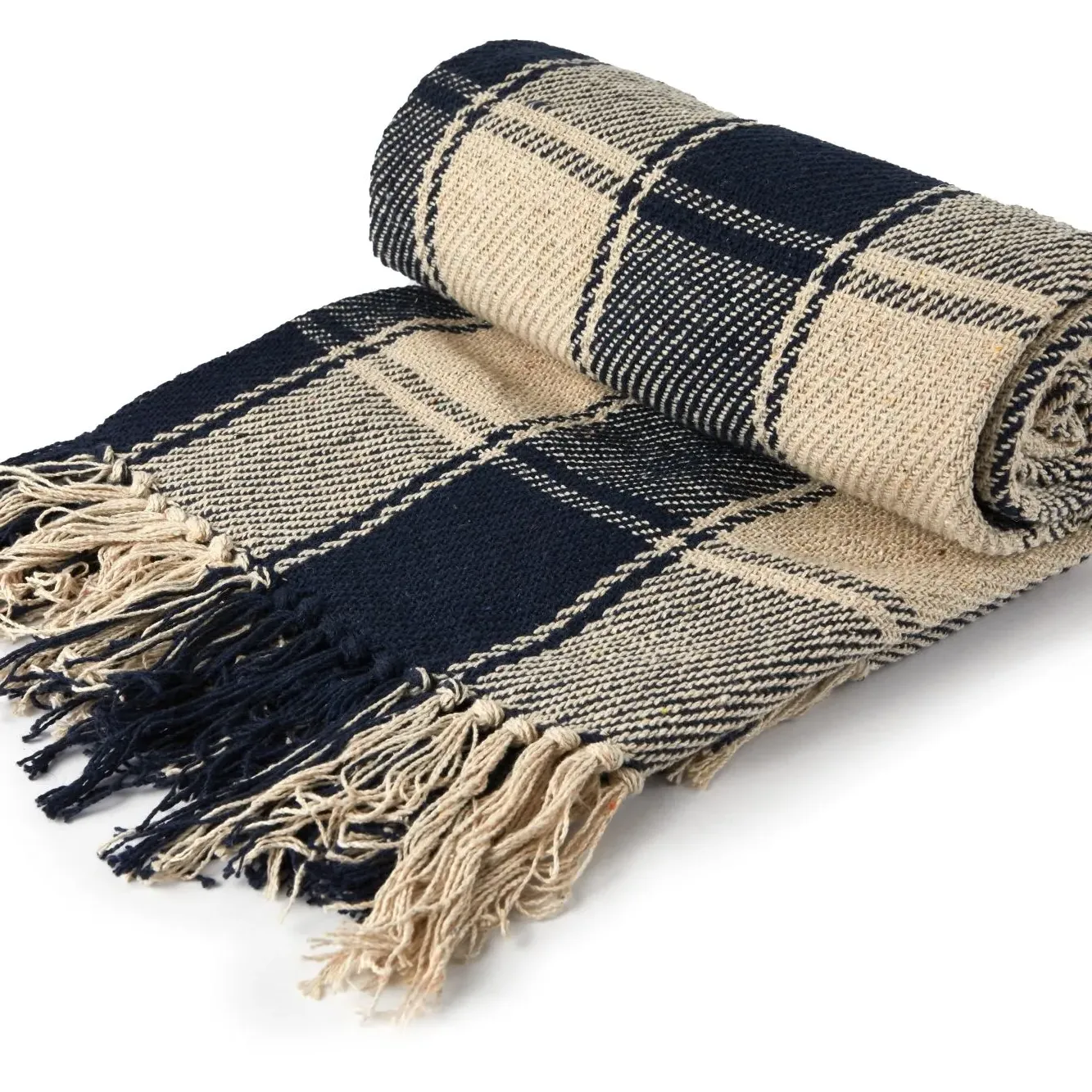 Geometric Throw Blanket - Navy, Recycled Cotton image