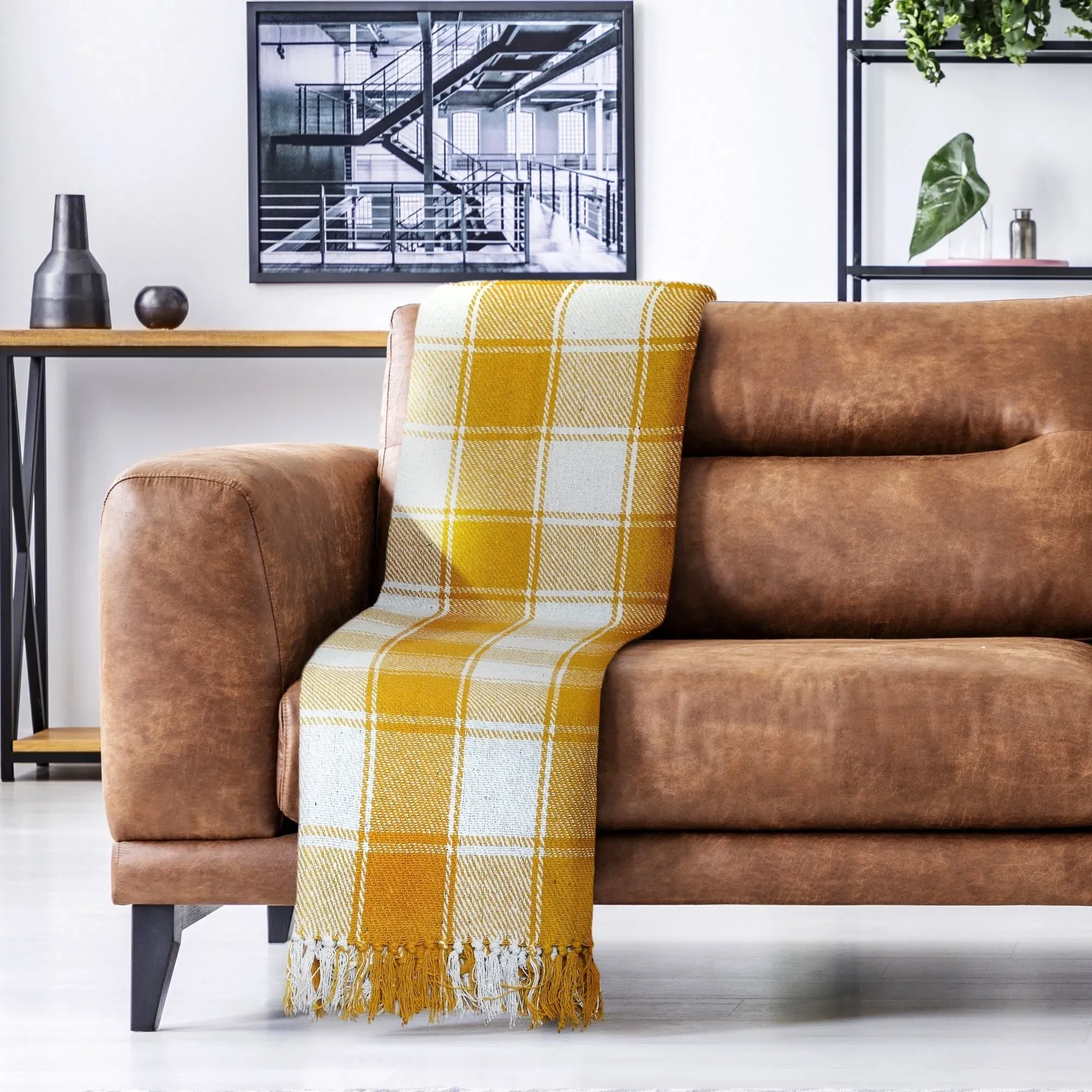 Geometric Throw Blanket - Ochre, Recycled Cotton