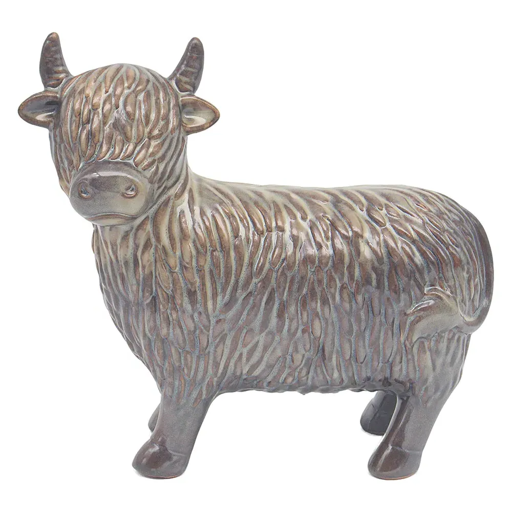 Glazed Farmyard Fun Highland Cow Large Ornament by Julian Charles