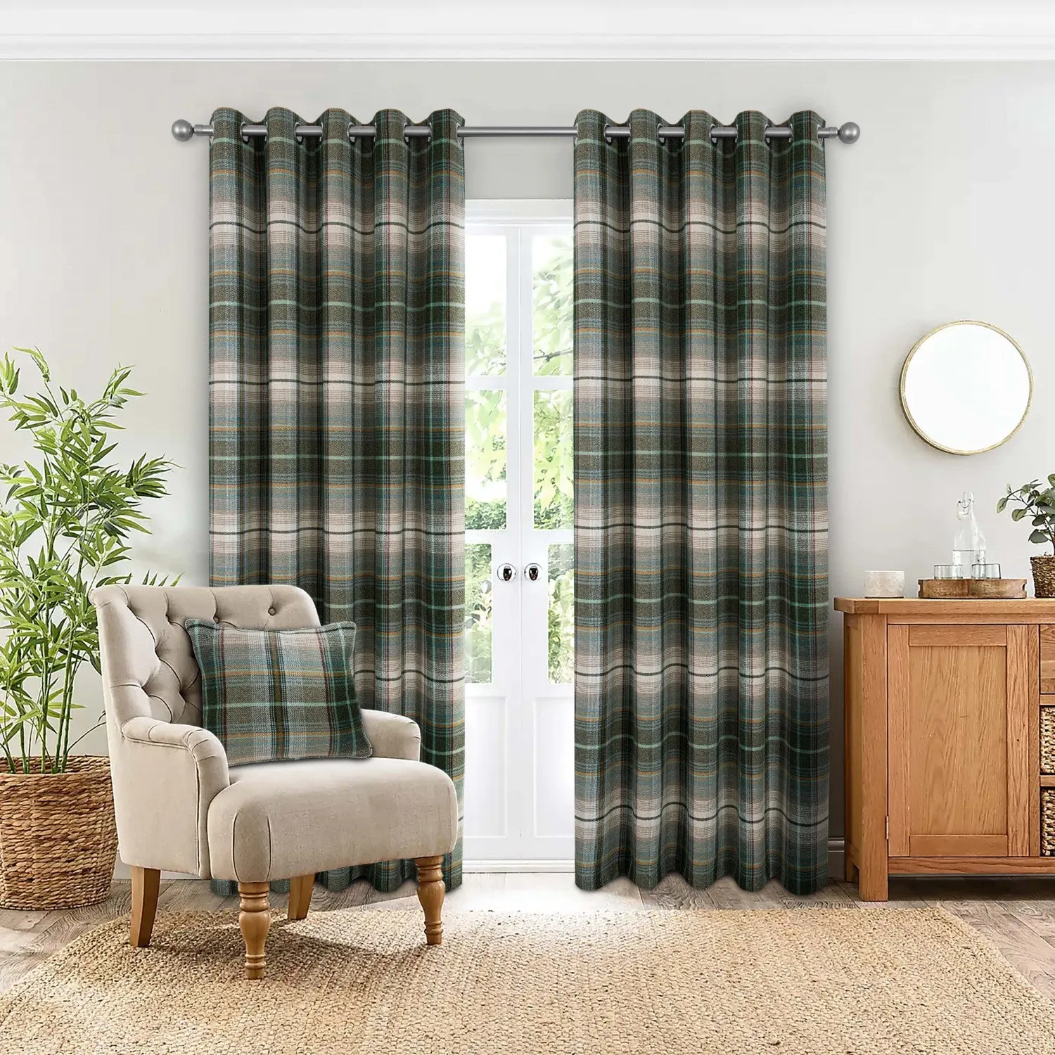Gleneagles Tartan Blackout Eyelet Curtains - Green, Woven Fabric product