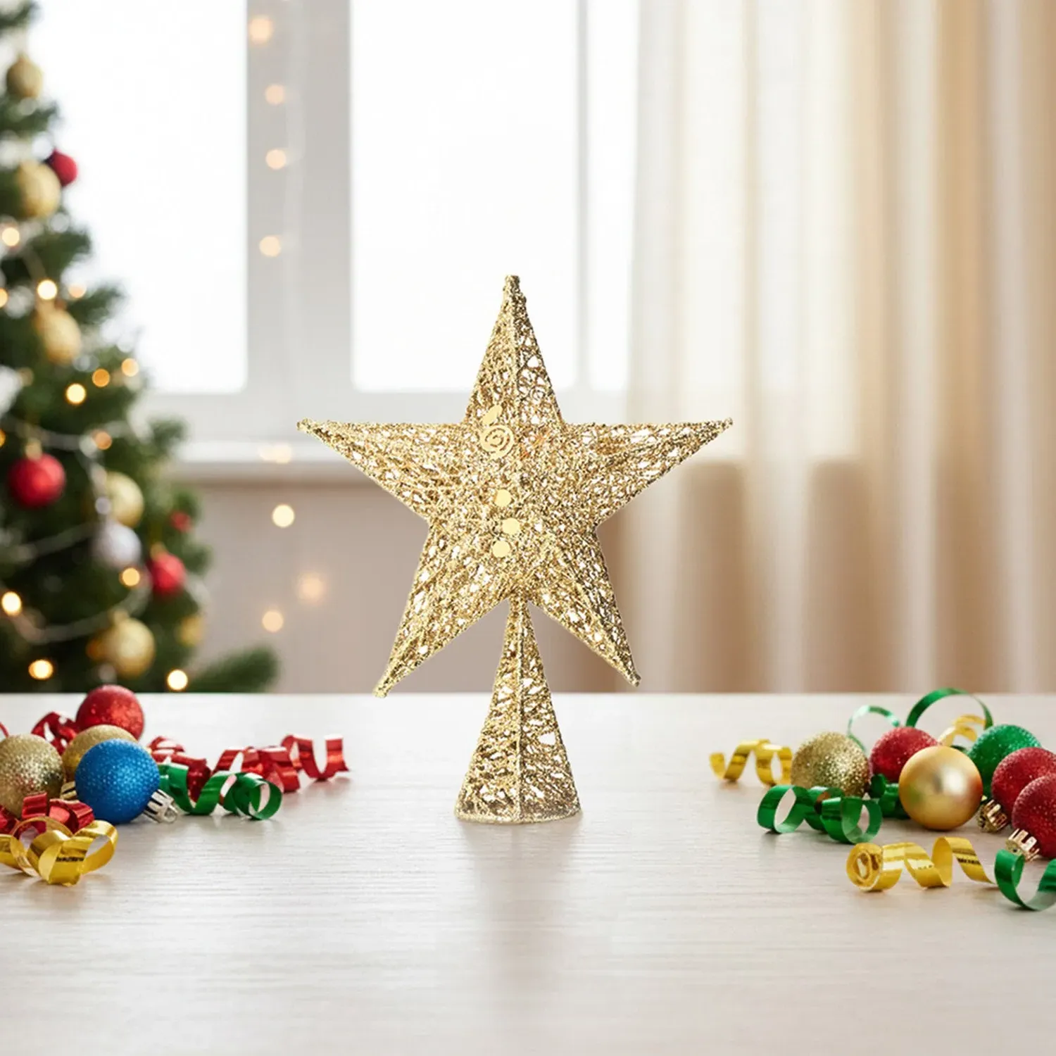Glitter Star Christmas Tree Topper with LED - Gold by Julian Charles
