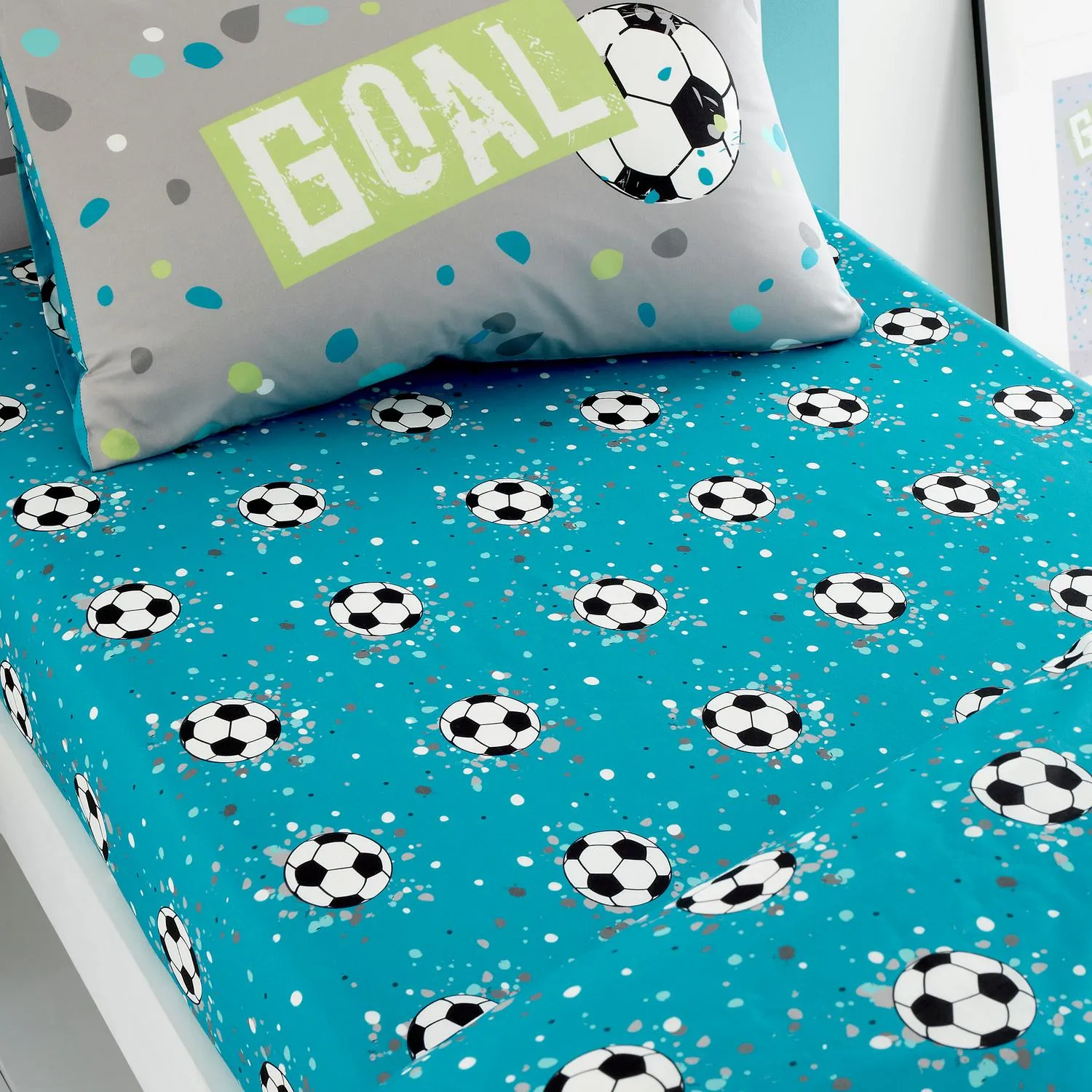 Goal Blue Single Fitted Bed Sheet - Grey product