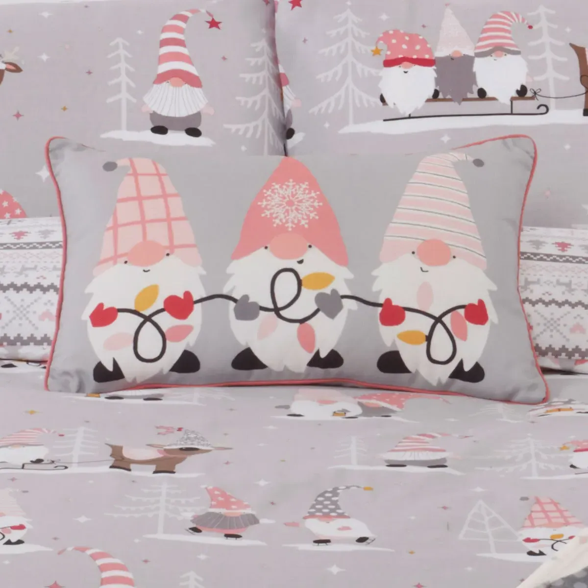 Gonk Friends Christmas Cushion - Pink by Julian Charles, alternate view