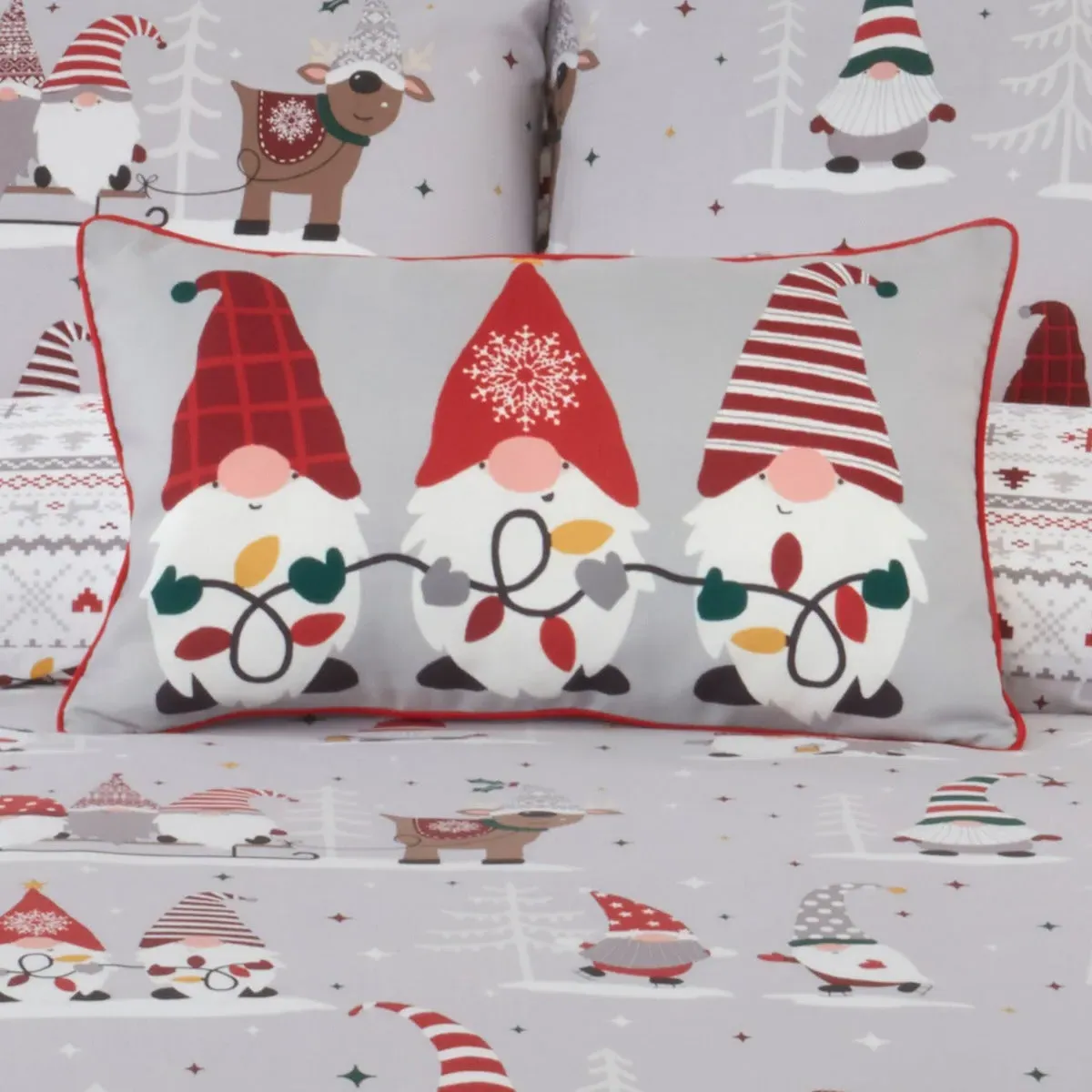 Gonk Friends Christmas Cushion - Red by Julian Charles, alternate view