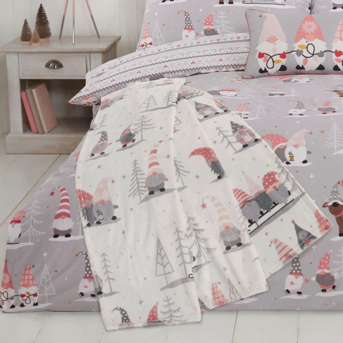 Gonk Friends Printed Christmas Fleece Throw - Pink by Julian Charles