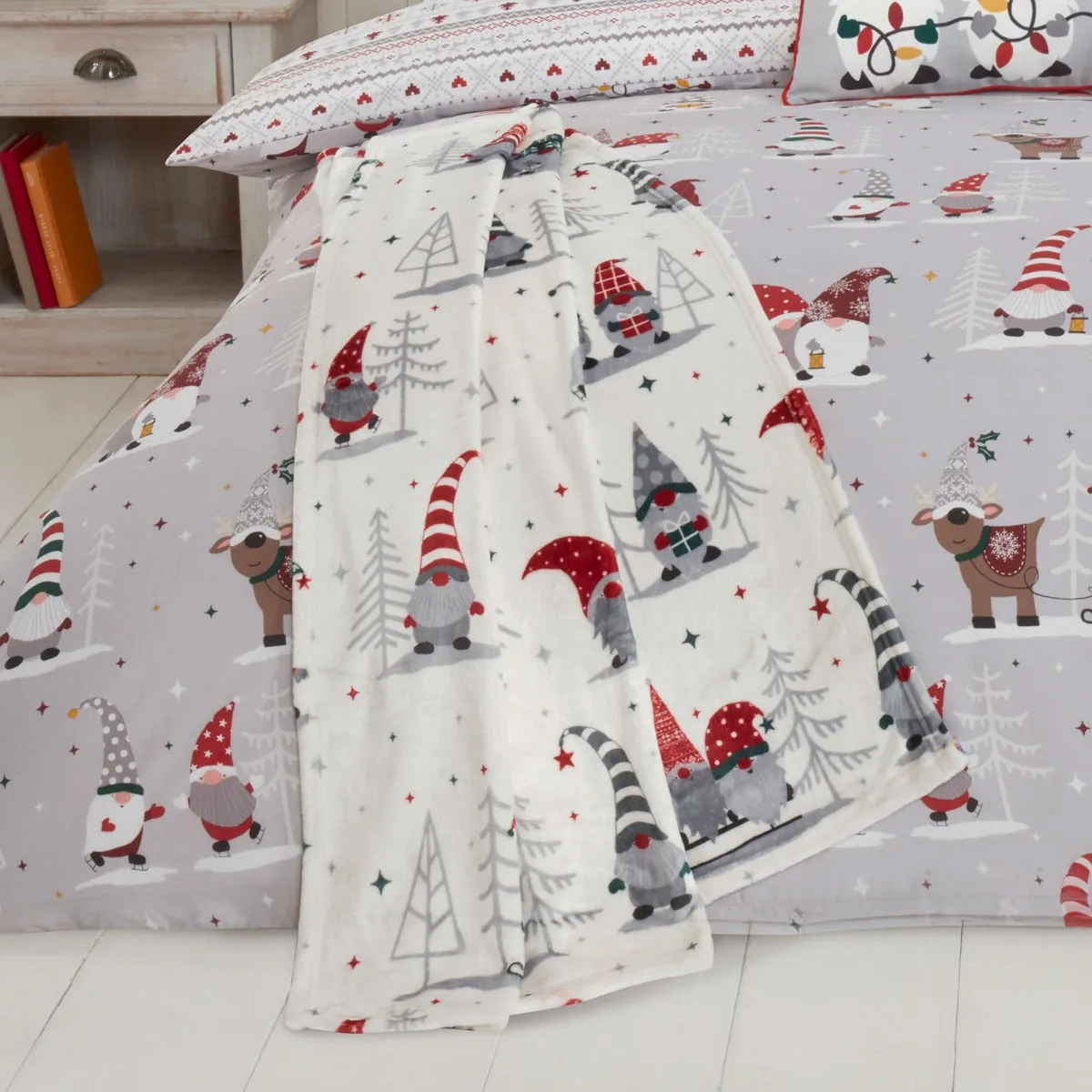 Gonk Friends Printed Christmas Fleece Throw - Red by Julian Charles
