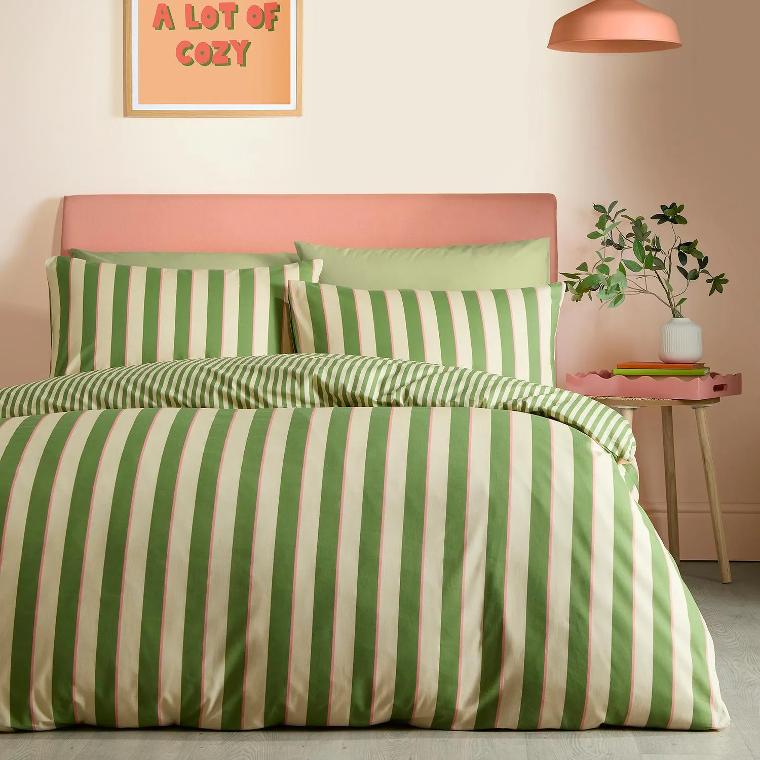 Green Bold Stripe Single Duvet Set - Green, Polycotton by Julian Charles