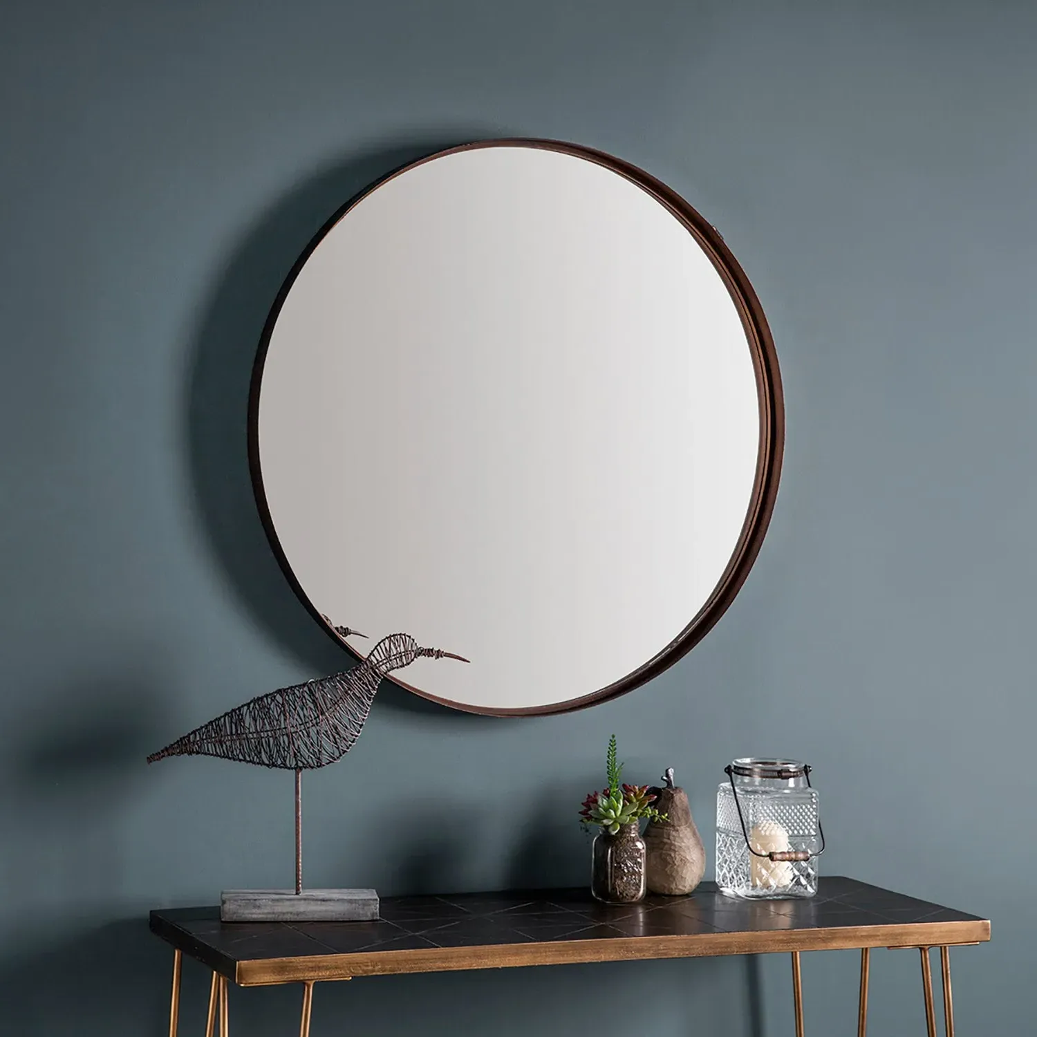 Round Mirror - Bronze, Metal by Julian Charles