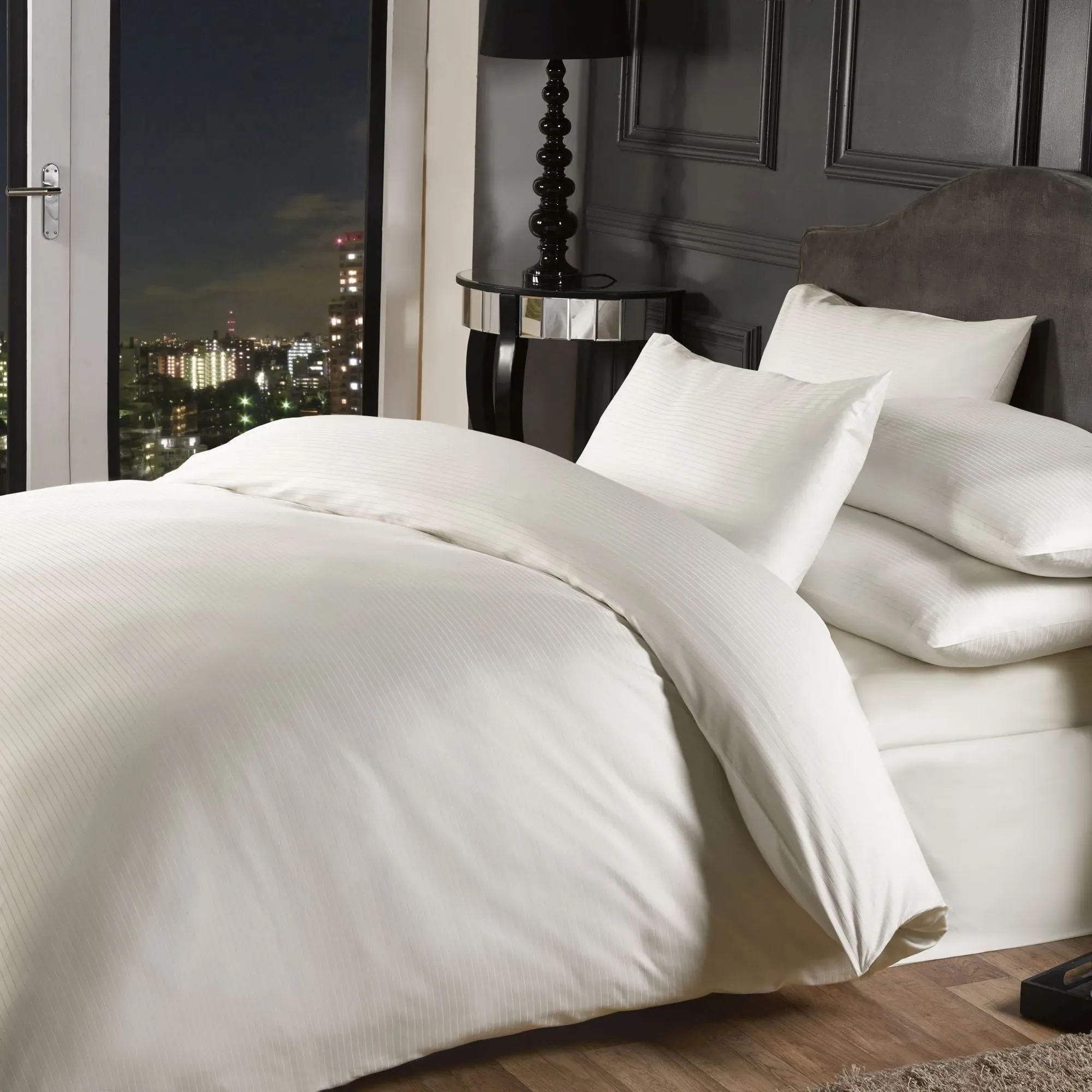 Grosvenor Double Extra Deep Fitted Sheet Pin Stripe - Cream, Cotton Blend product