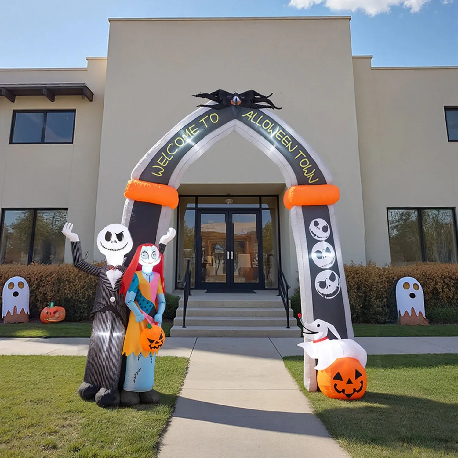 Halloween Inflatable LED Jack Skellington & Sally Arch 10ft by Julian Charles