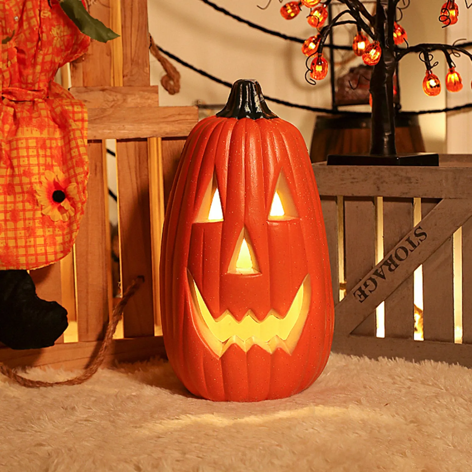 Halloween LED Thin Pumpkin Lantern - Orange by Julian Charles