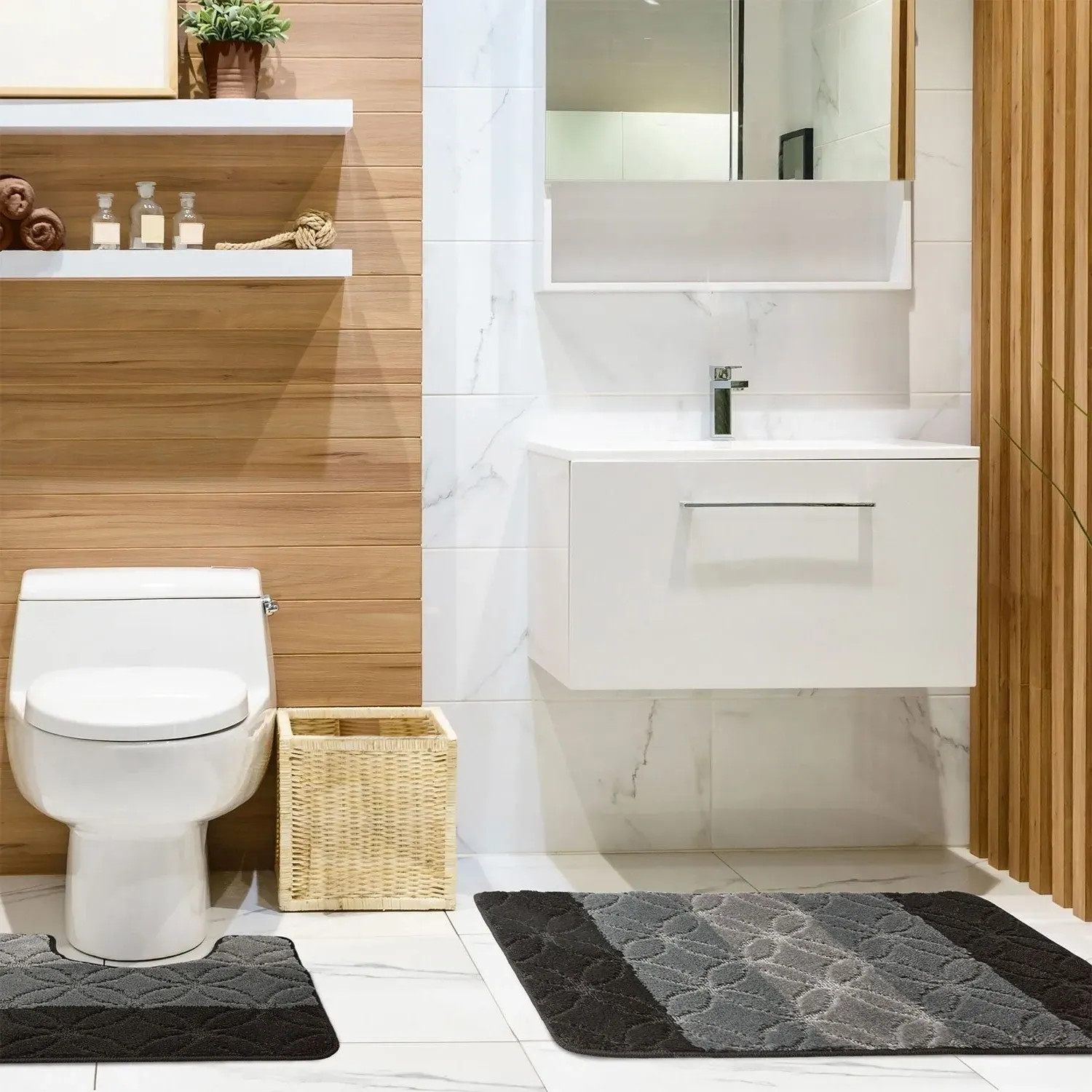 2-Piece Bath Mat Set with Non-Slip - Black alternate view