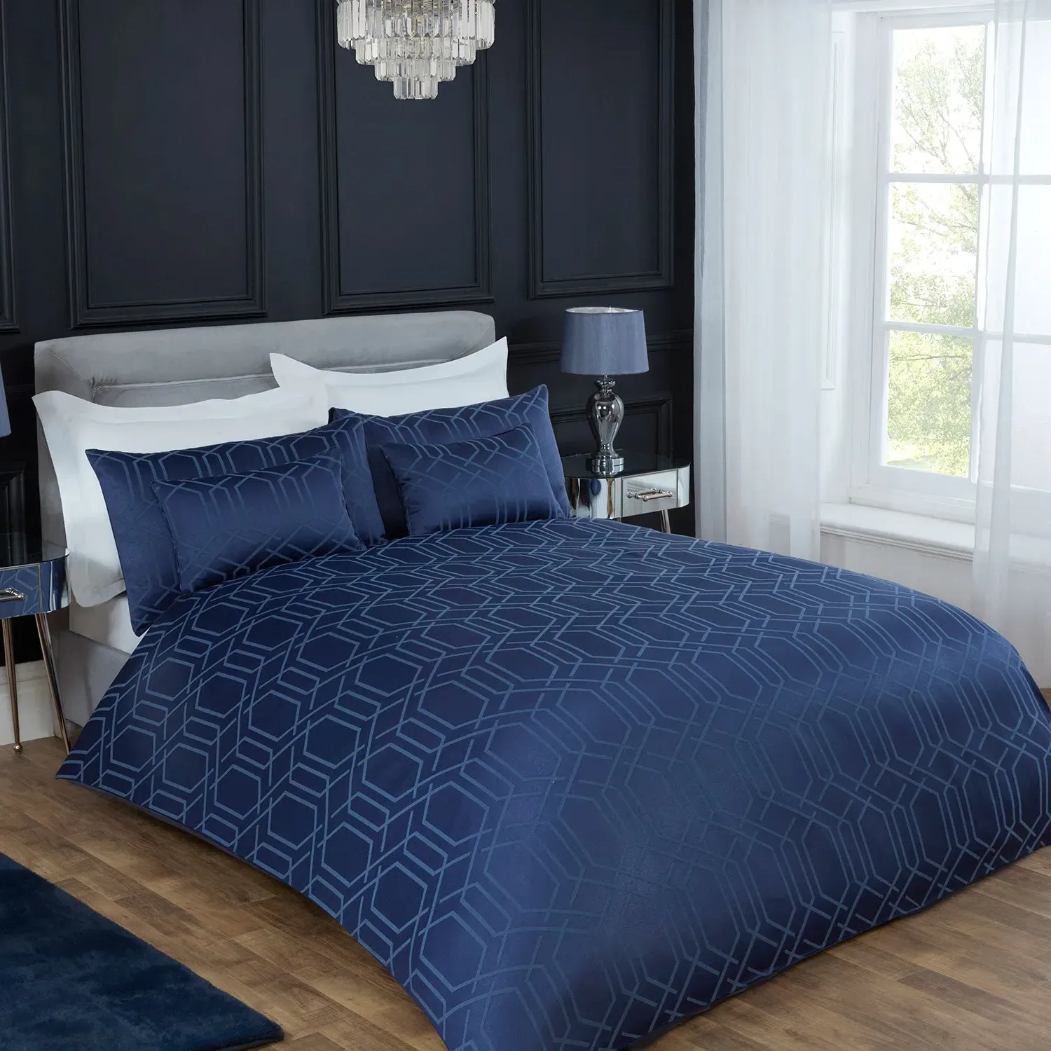 Hamilton Single Jacquard Duvet Set - Navy, Cotton-Rich alternate view