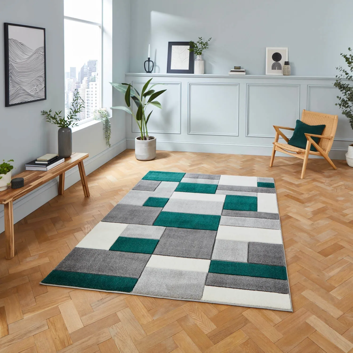 Hand-Carved Area Rug - Green