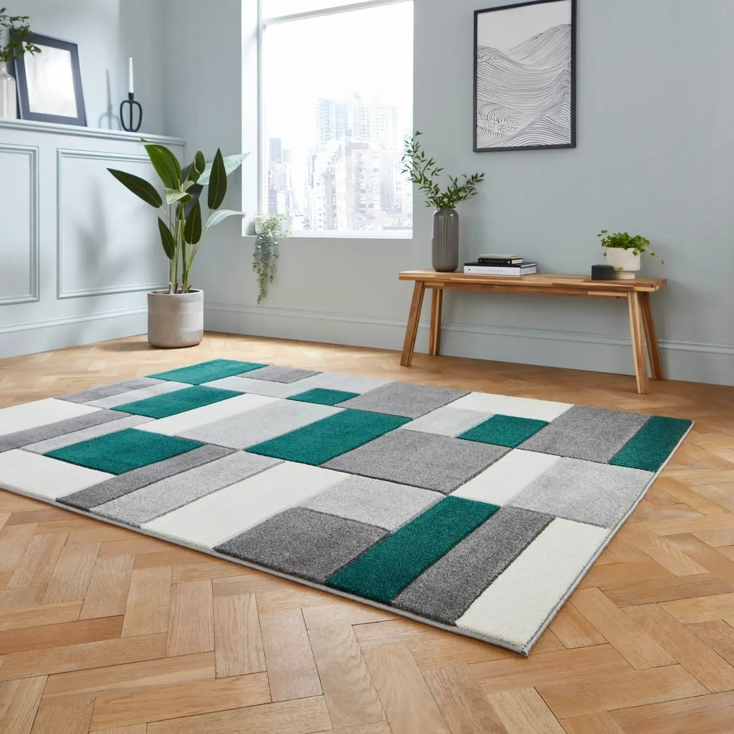 Hand-Carved Area Rug - Green image