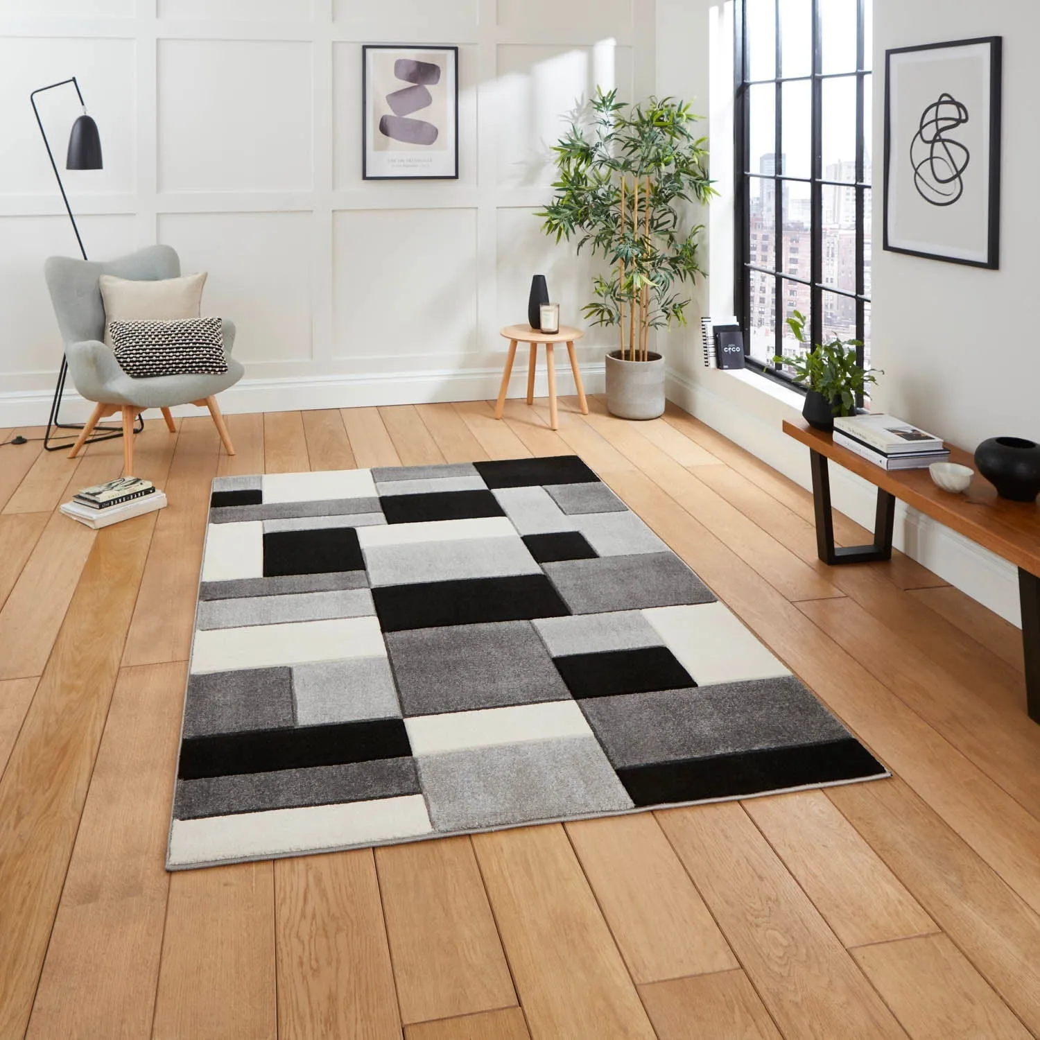 Hand-Carved Area Rug - Grey/Black