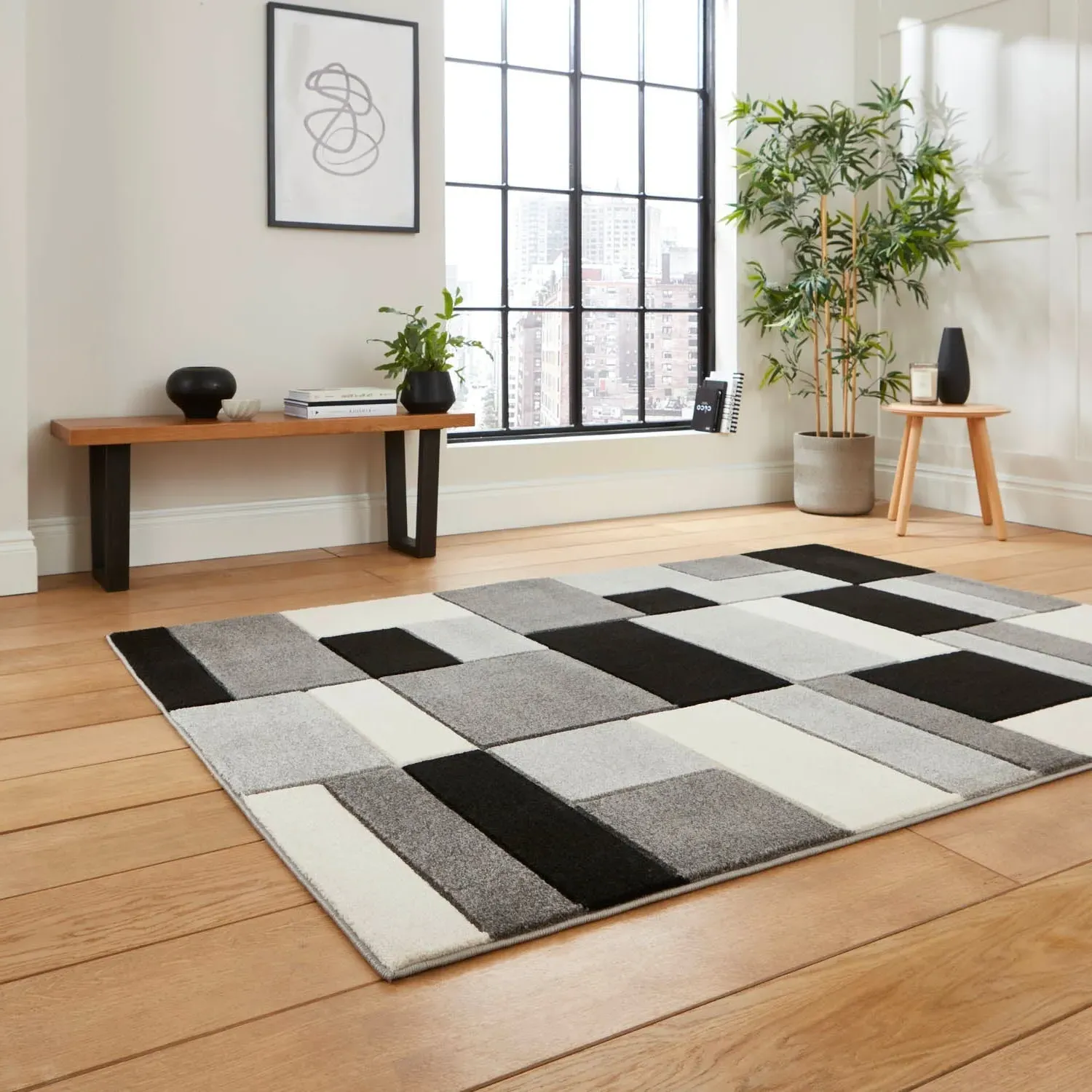 Hand-Carved Area Rug - Grey/Black image