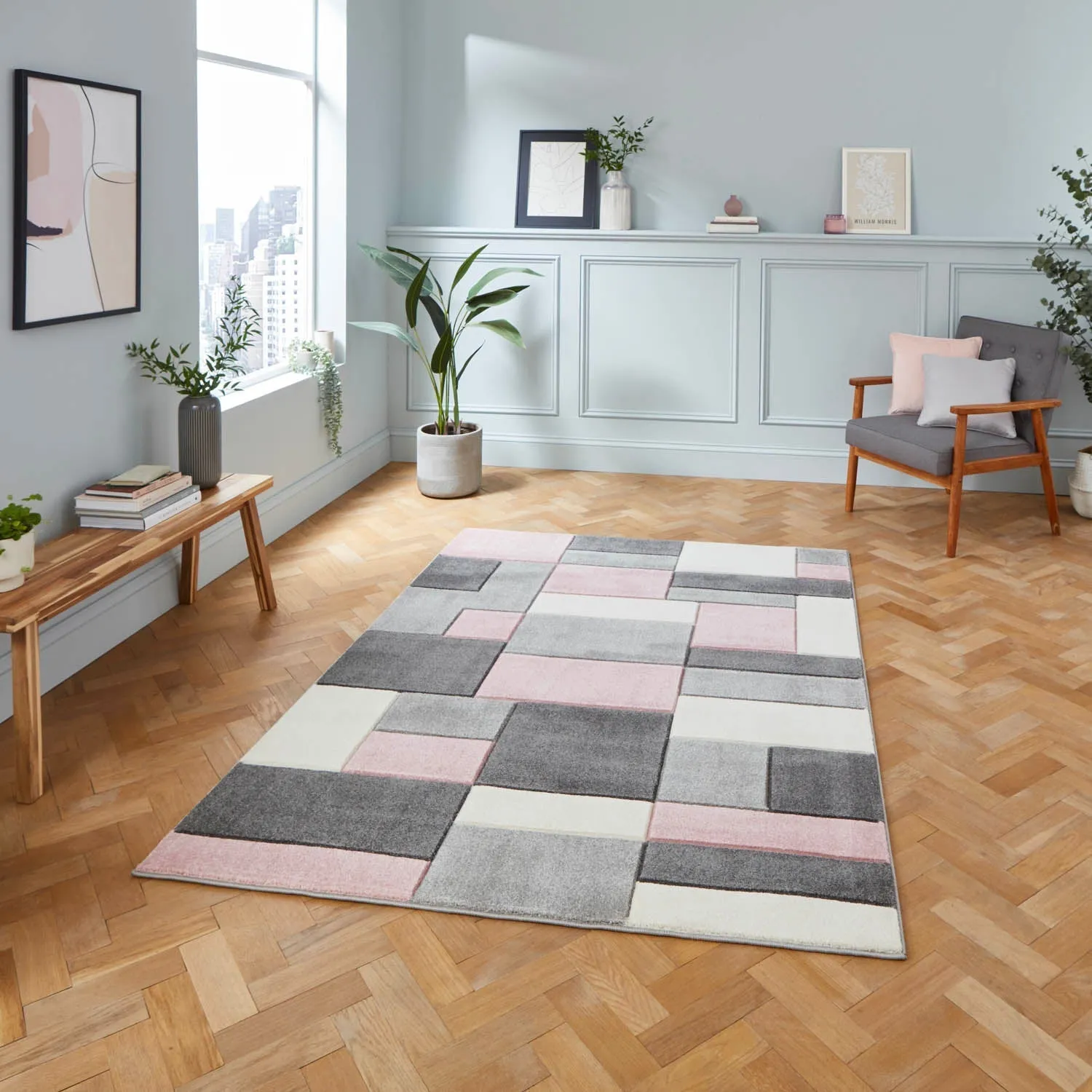 Hand-Carved Area Rug - Pink