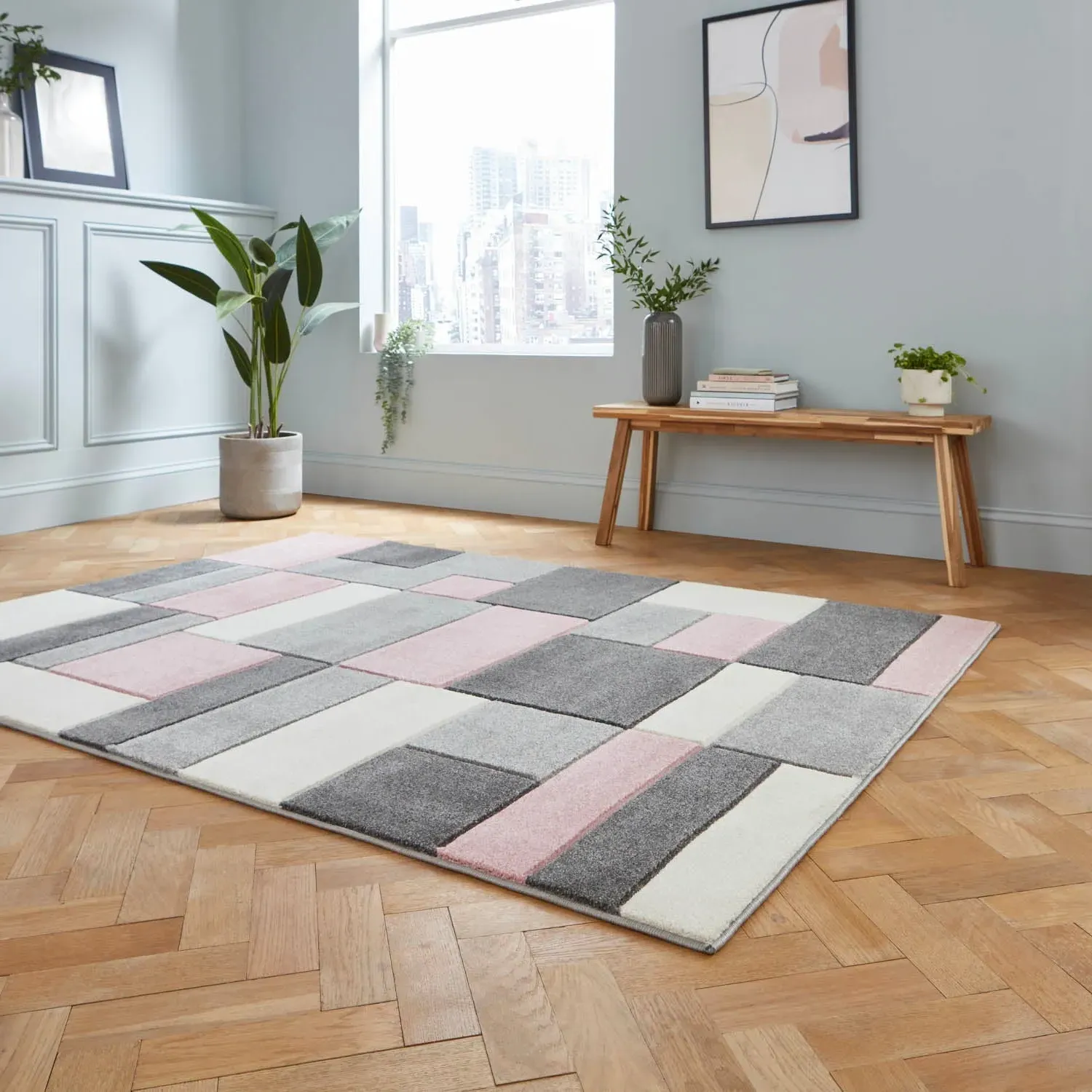Hand-Carved Area Rug - Pink