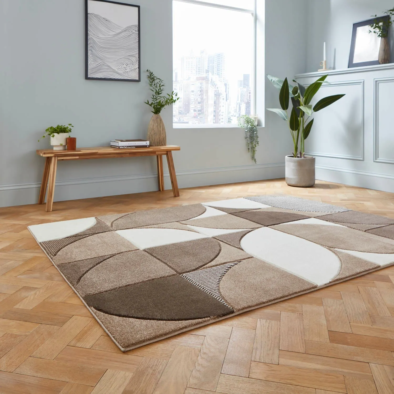 Hand-Carved Rug with Heat Set - Beige, Brown image