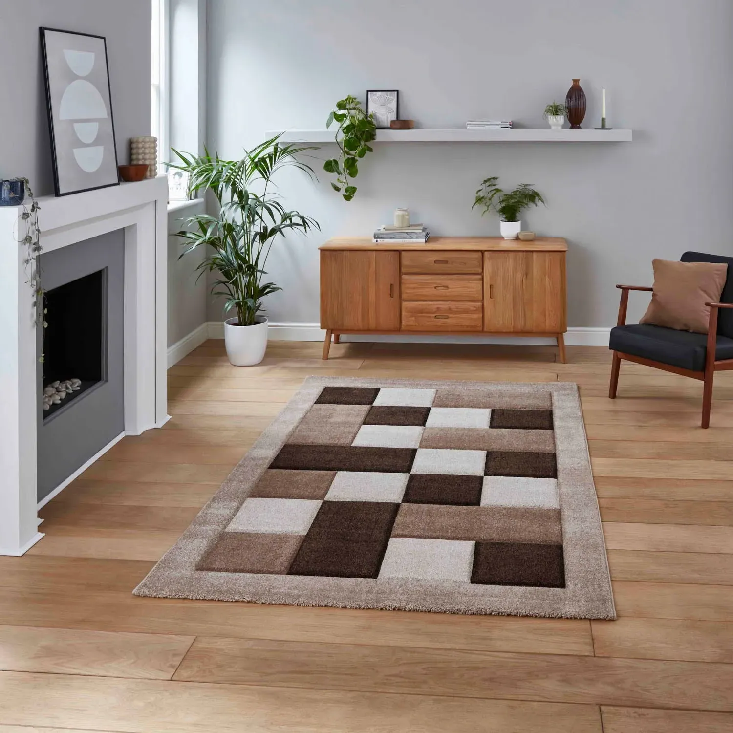 Hand-Carved Rug with Heat Set Friese - Beige