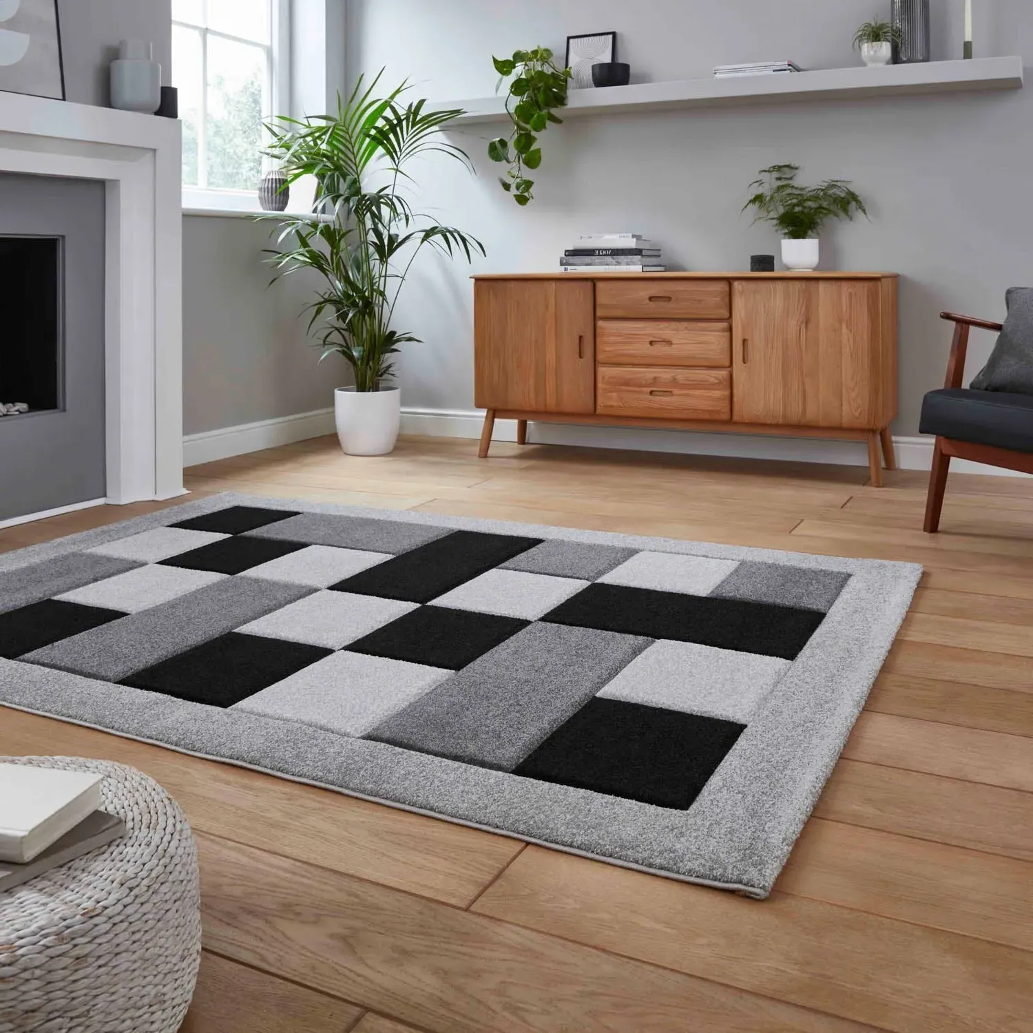 Hand-Carved Rug with Heat Set Friese - Grey