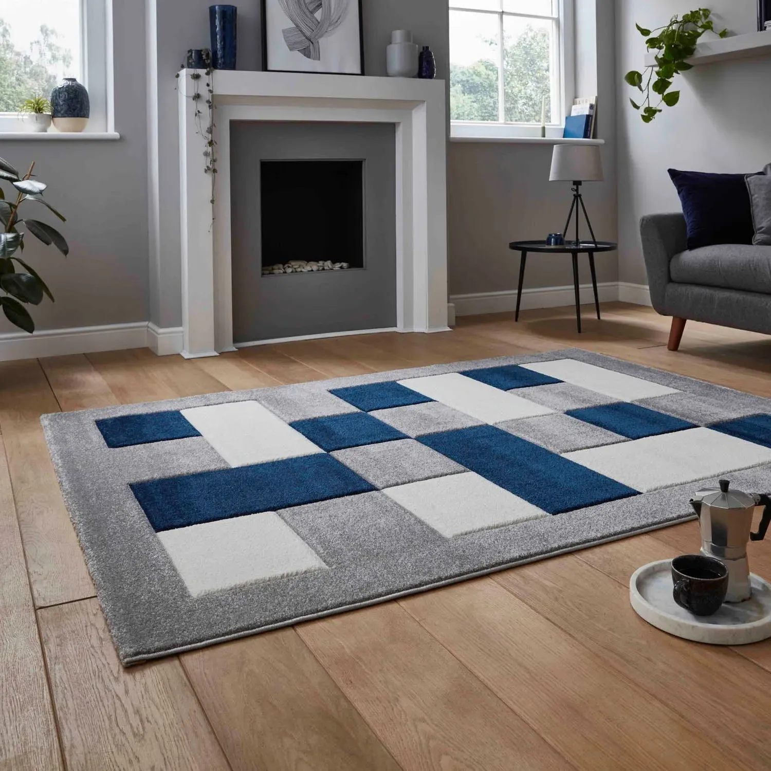 Hand-Carved Rug with Heat Set Friese - Grey