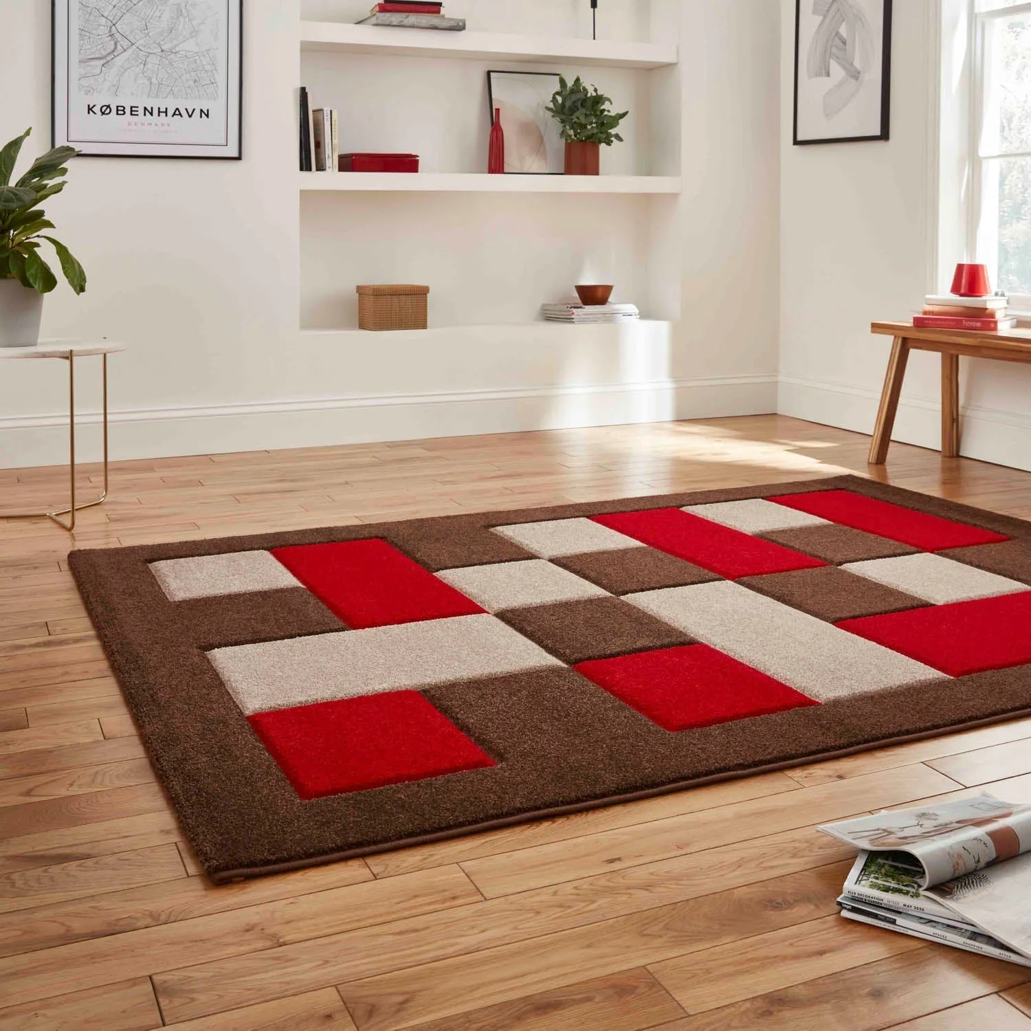 Hand-Carved Rug with Heat Set Friese - Red
