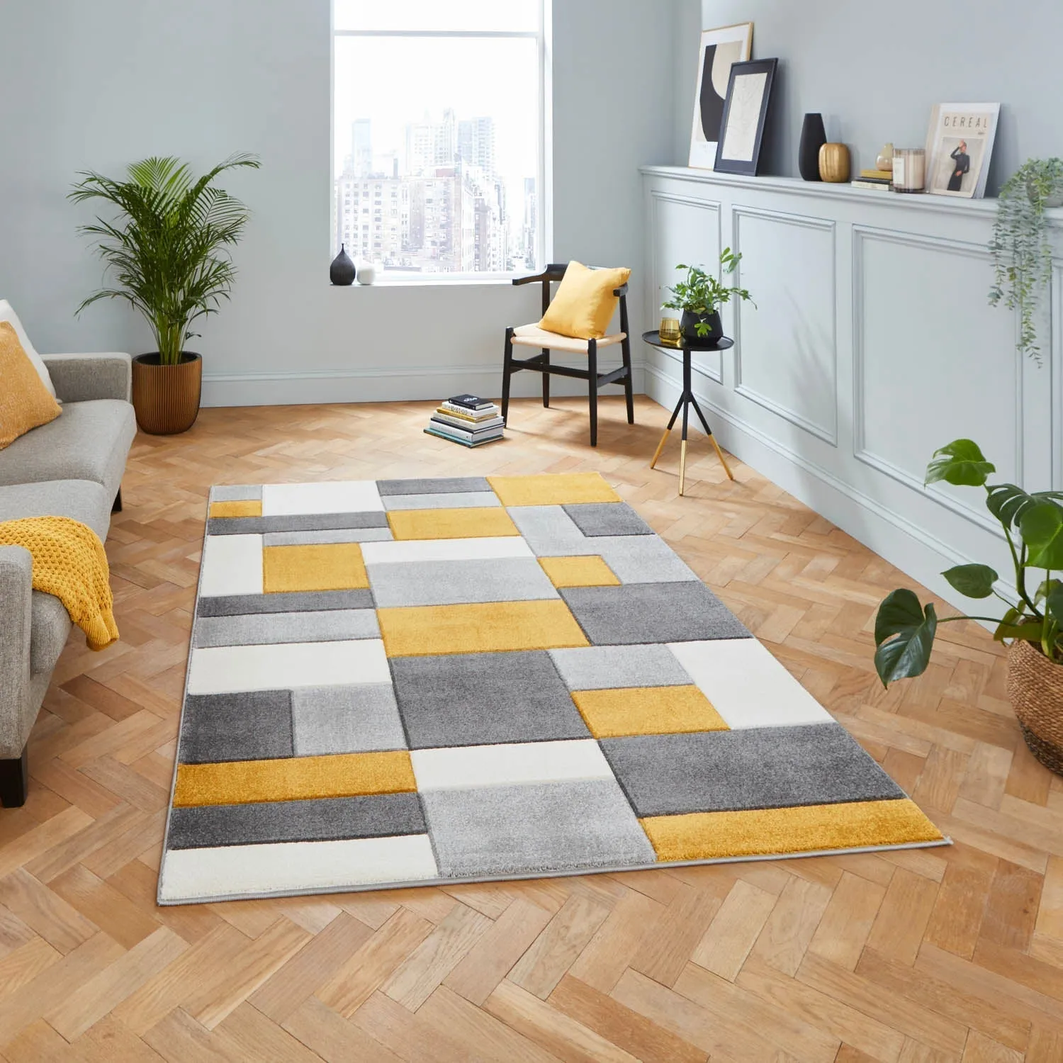 Hand-Carved Rug with Heat Set - Grey, Yellow