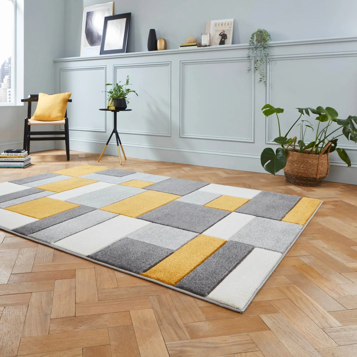 Hand-Carved Rug with Heat Set - Grey, Yellow image