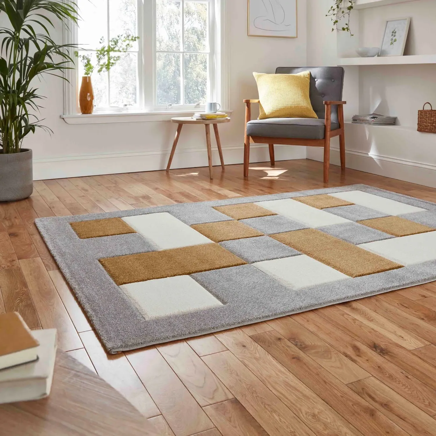 Hand-Carved Rug with Pattern - Grey, Polypropylene