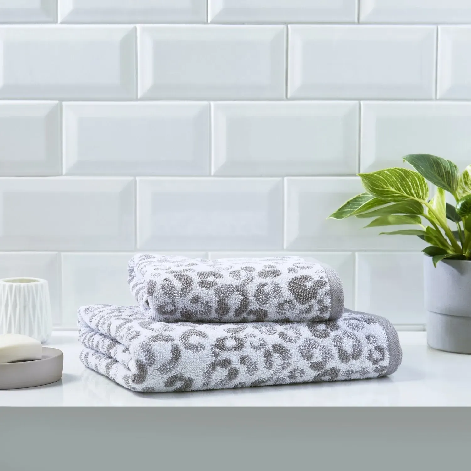 Hand Towel Animal Print - Grey, Cotton