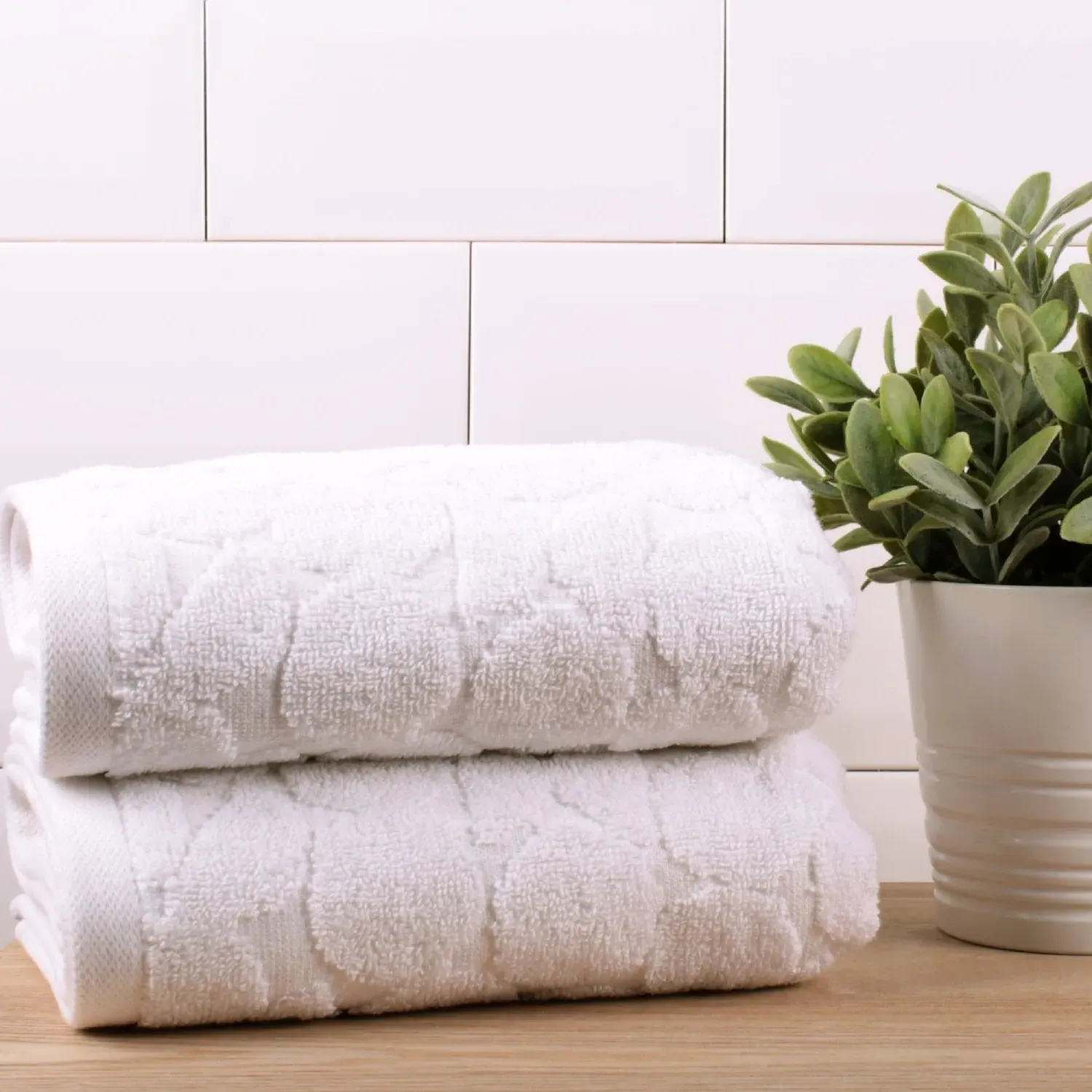 Hand Towel Geometric Jacquard - White, Cotton