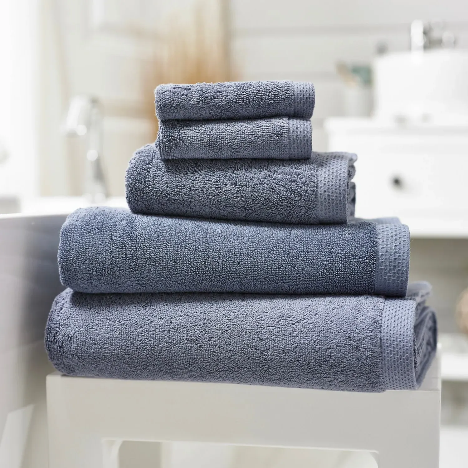 Hand Towel Low Twist - Blue, Egyptian Cotton