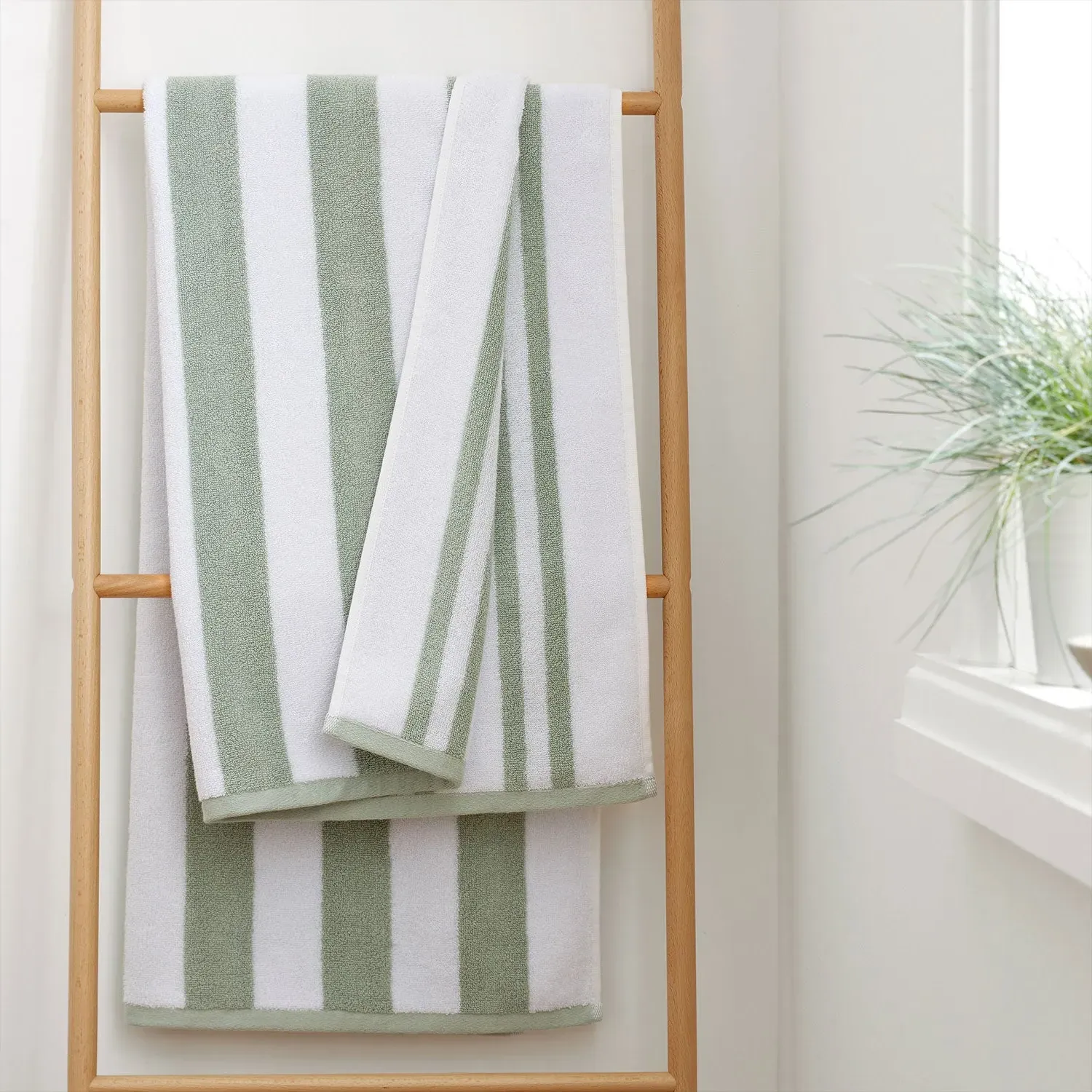 Hand Towel Reversible Stripe - Green, Cotton