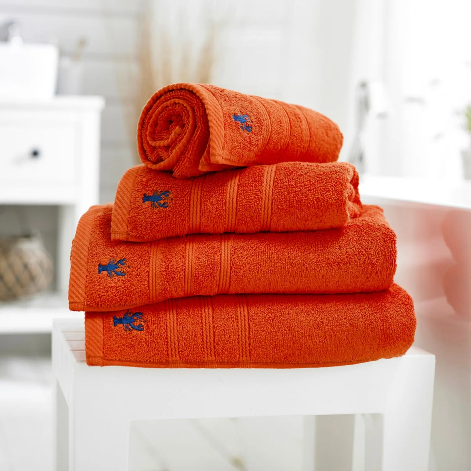 Hand Towel with Embroidered Logo - Orange, Cotton