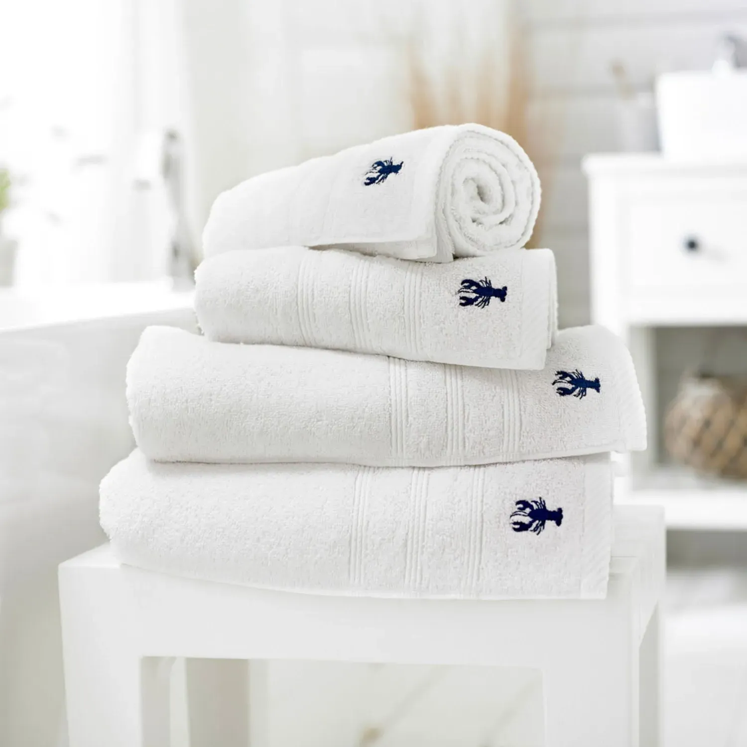 Hand Towel with Embroidered Logo - White, Cotton