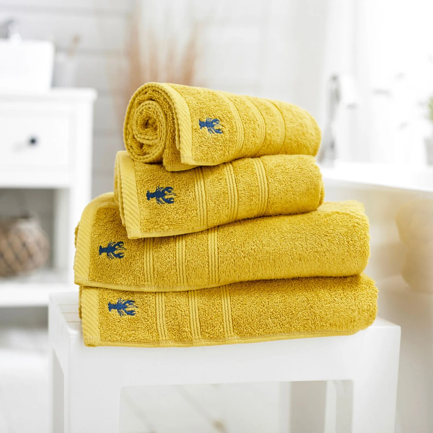 Hand Towel with Embroidered Logo - Yellow, Cotton
