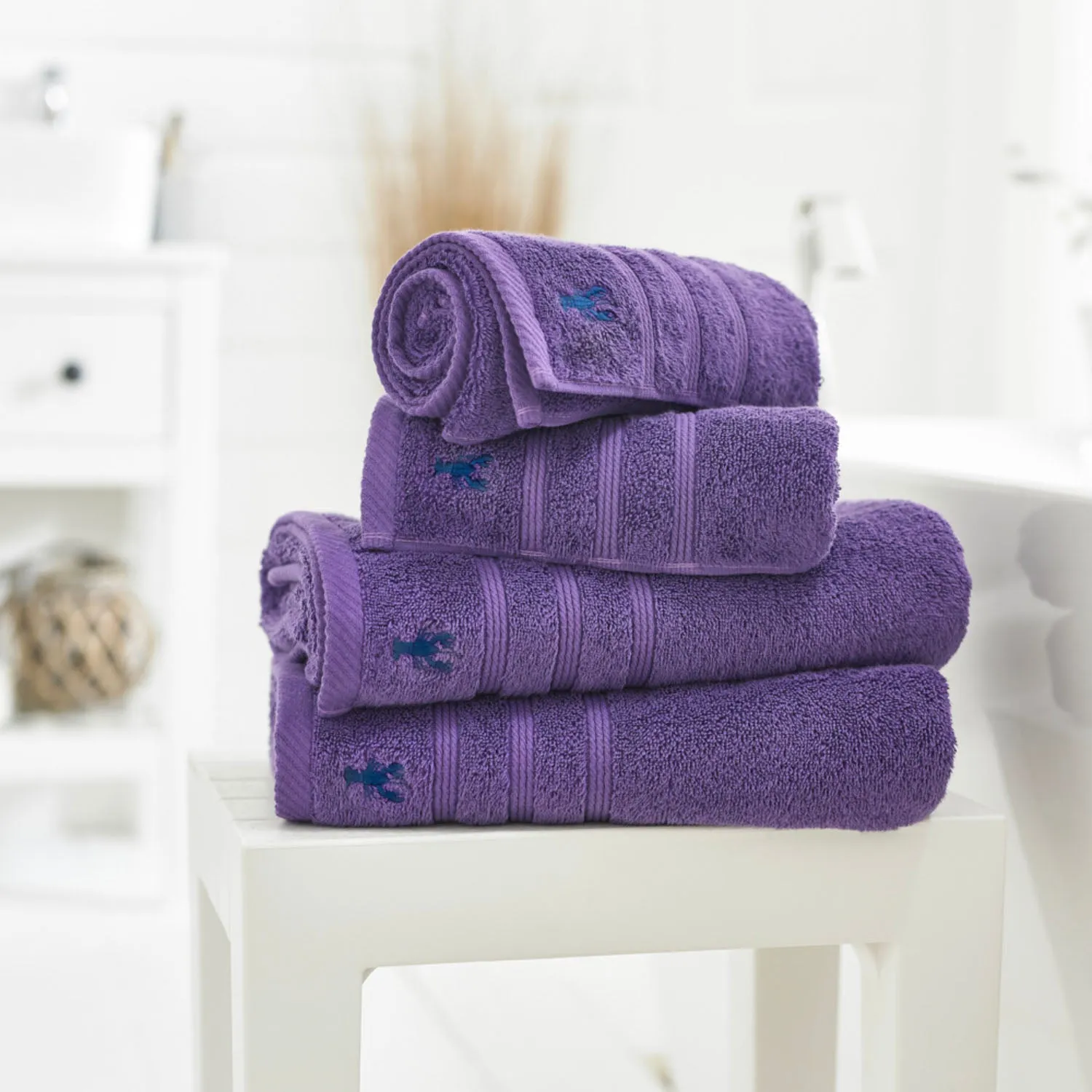 Hand Towel with Jacquard Design - Purple, Cotton