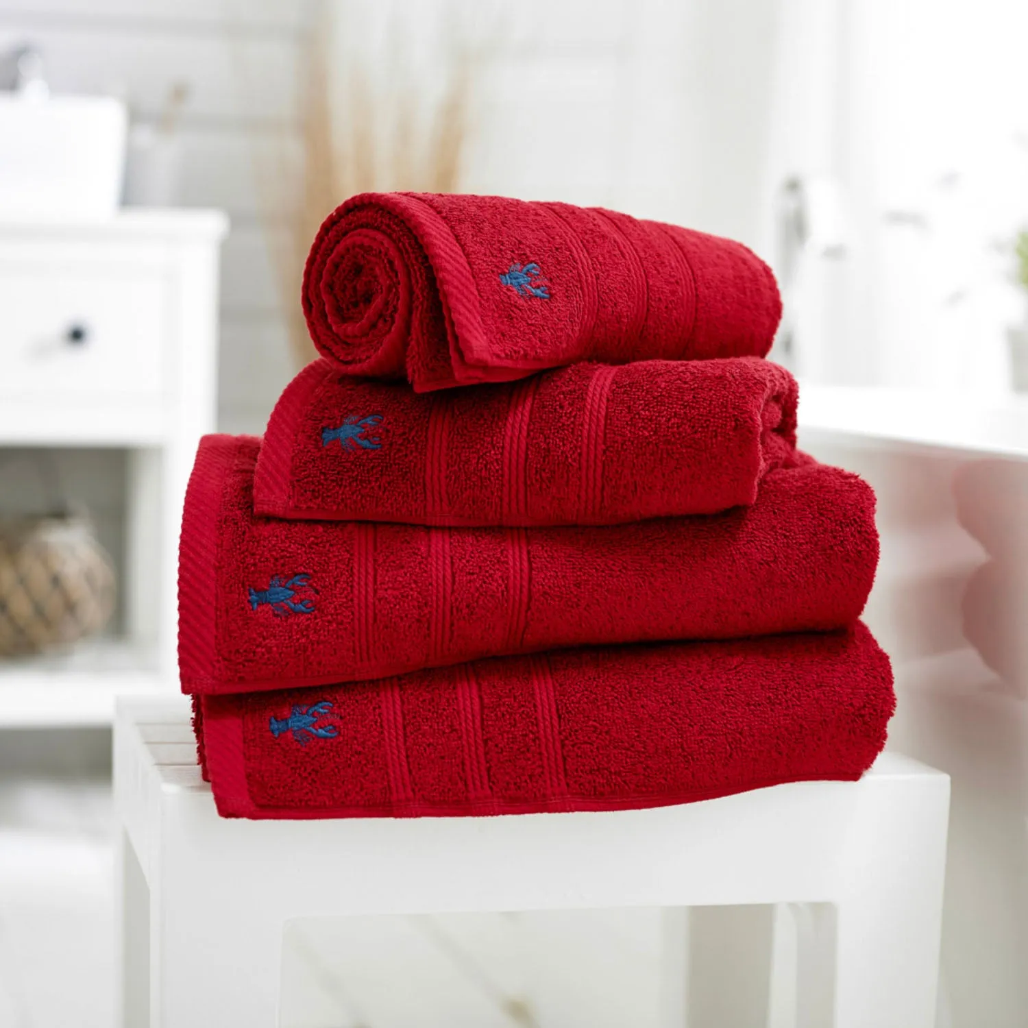Hand Towel with Jacquard Design - Red, Cotton