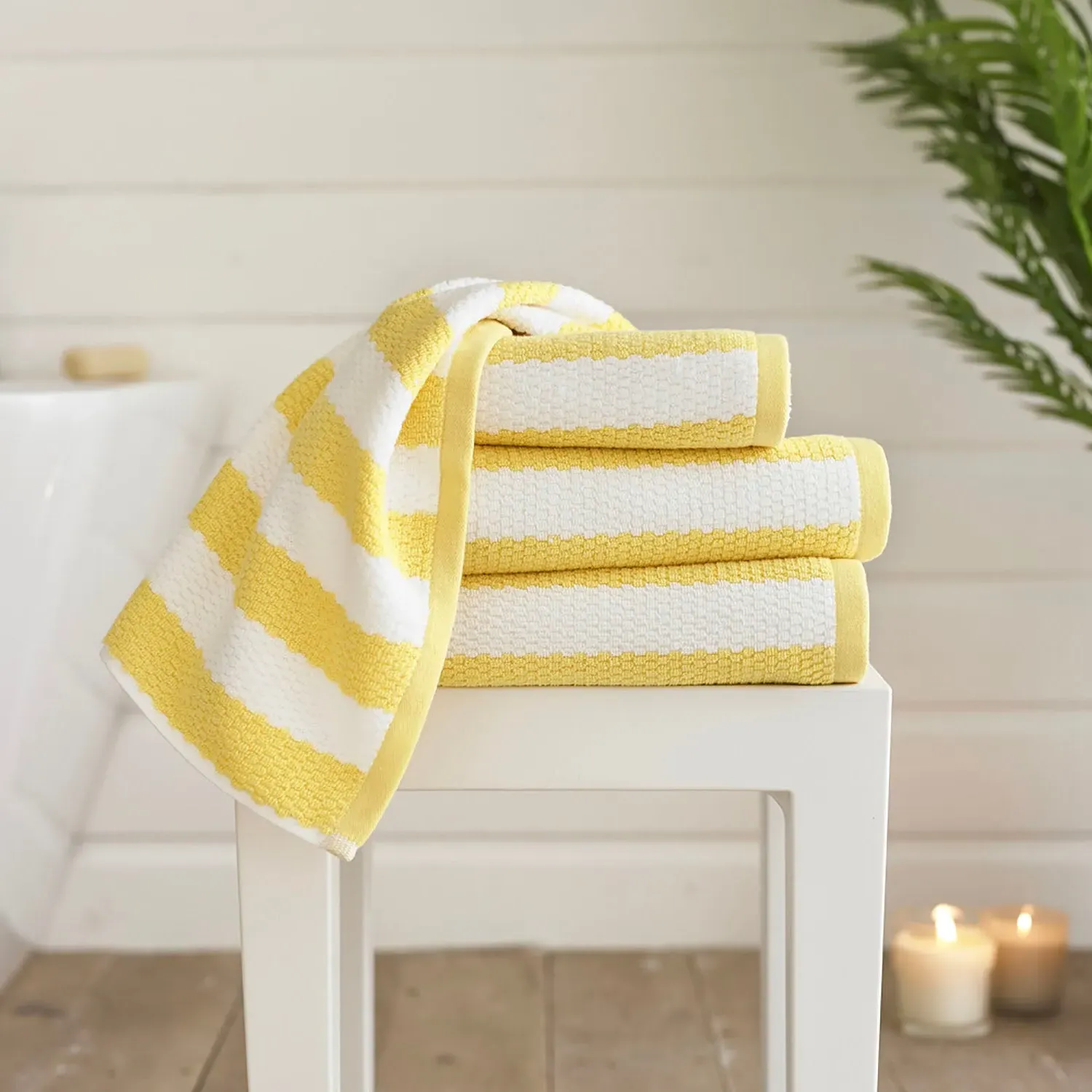 Hand Towel with Jacquard Design - Yellow, Cotton