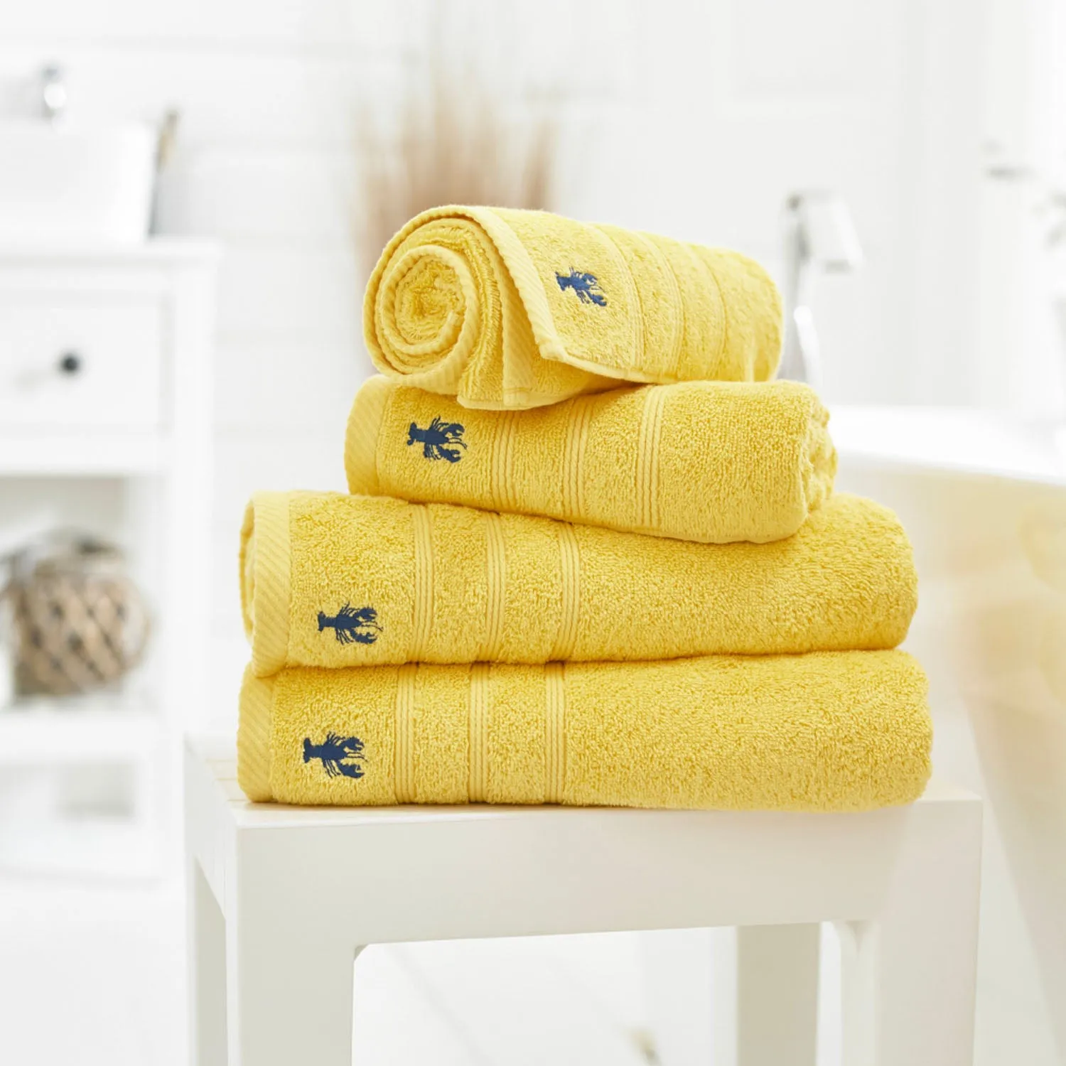 Hand Towel with Jacquard Design - Yellow, Cotton